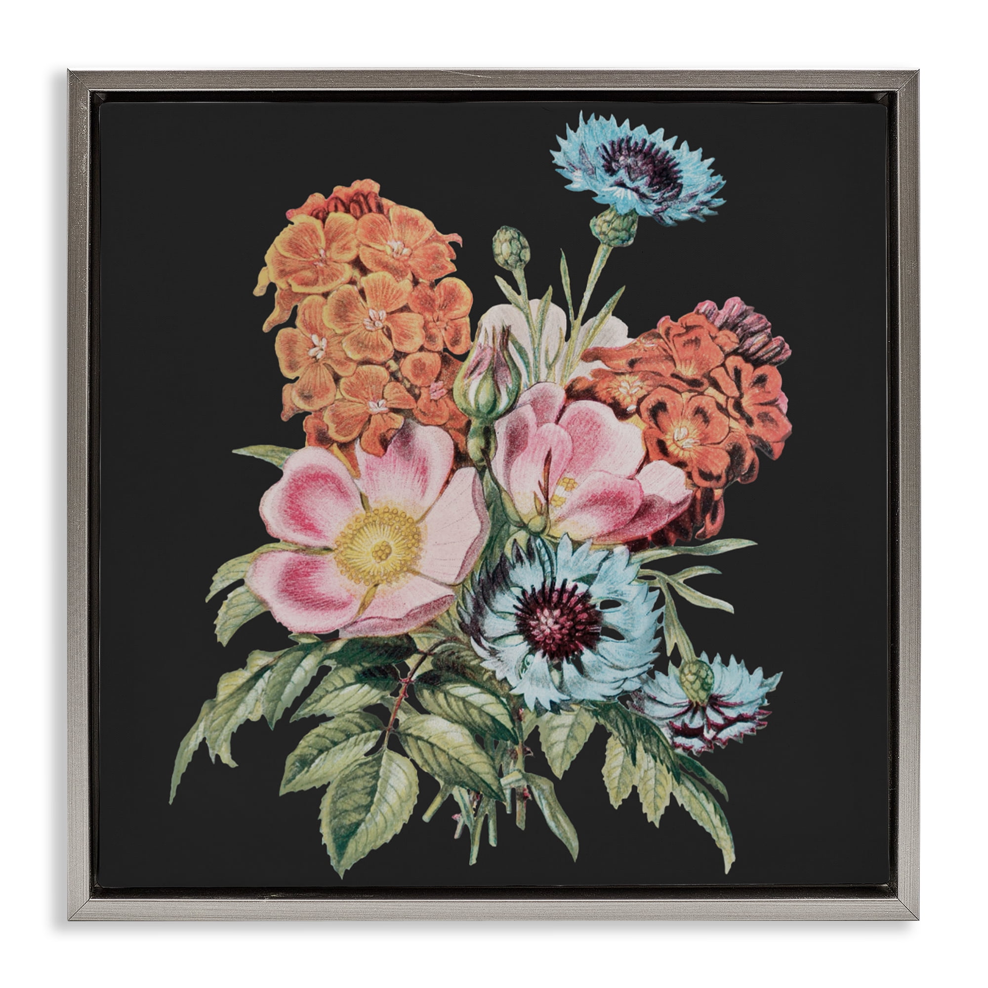 Stupell Industries Vintage Bouquet Study over Black Gray Framed Floater Canvas Wall Art, design by Dan Meneely
