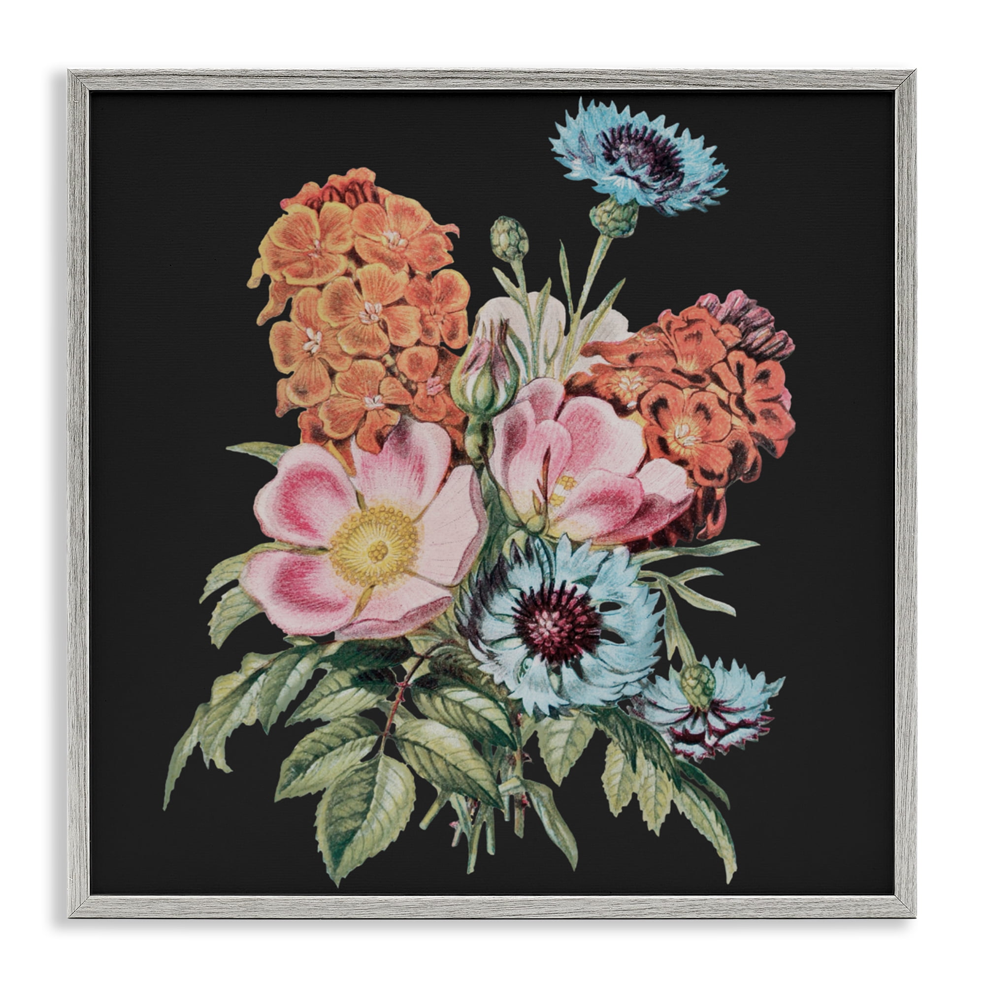 Stupell Industries Vintage Bouquet Study over Black Gray Framed Giclee Art, design by Dan Meneely