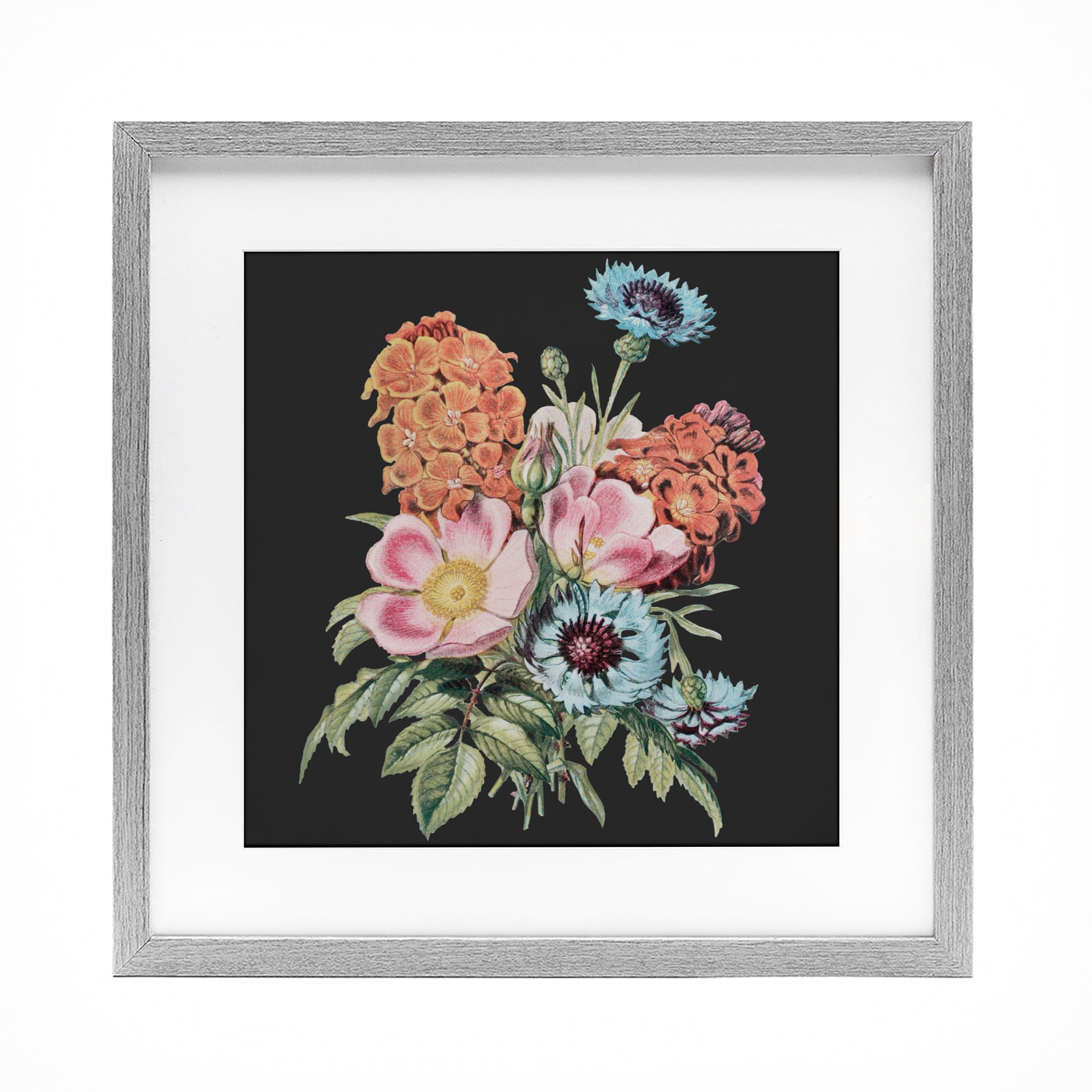 Stupell Industries Vintage Bouquet Study over Black Gray Framed Print Under Glass, design by Dan Meneely