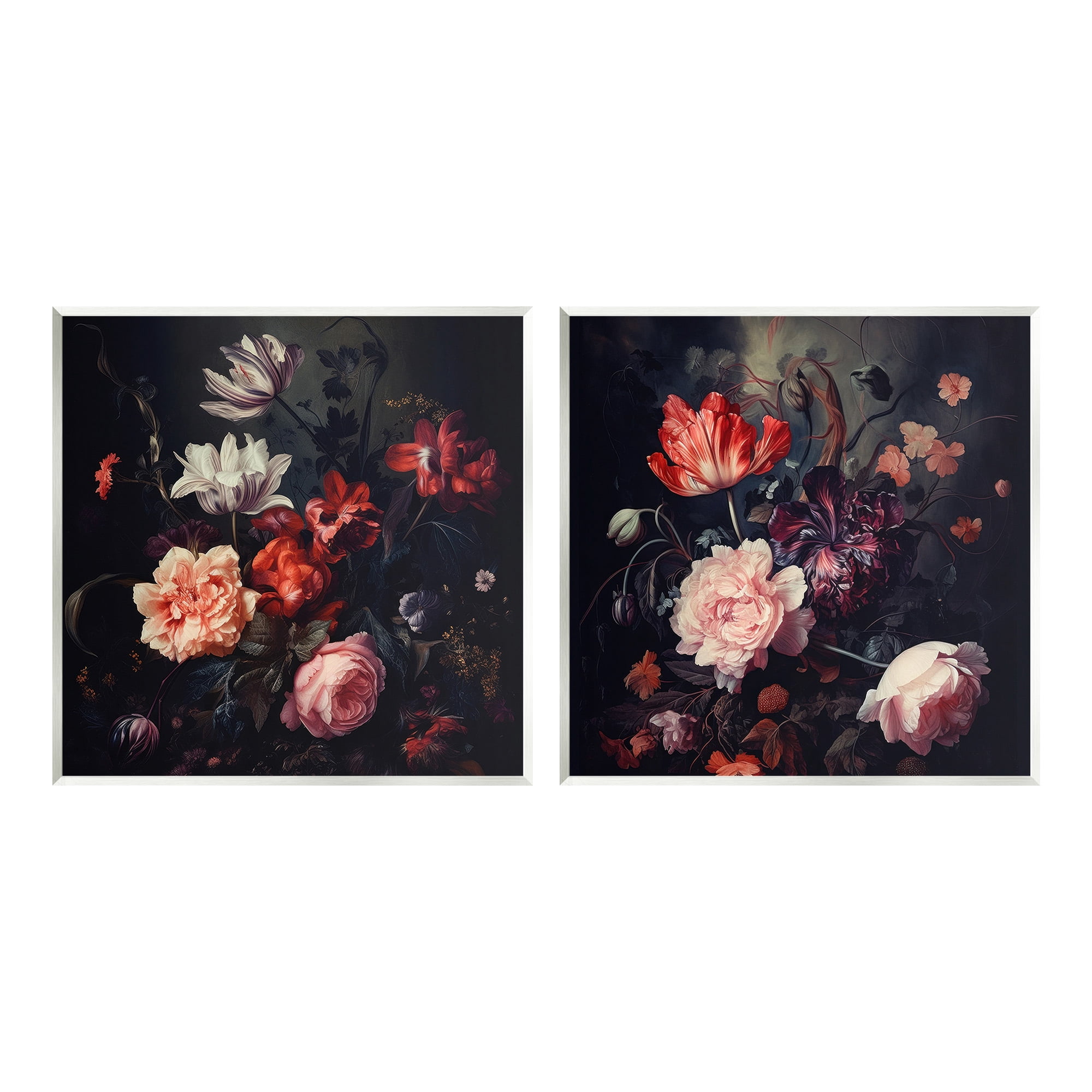 Stupell Industries Vintage Bouquet on Black Botanical & Floral Photography Unframed Art Print Wall Art, 12 x 12, Set of 2