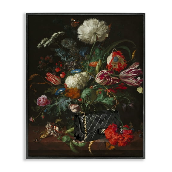 Stupell Industries Vintage Bouquet with Purse Botanical & Floral Painting Black Framed Art Print Wall Art, 11 x 14