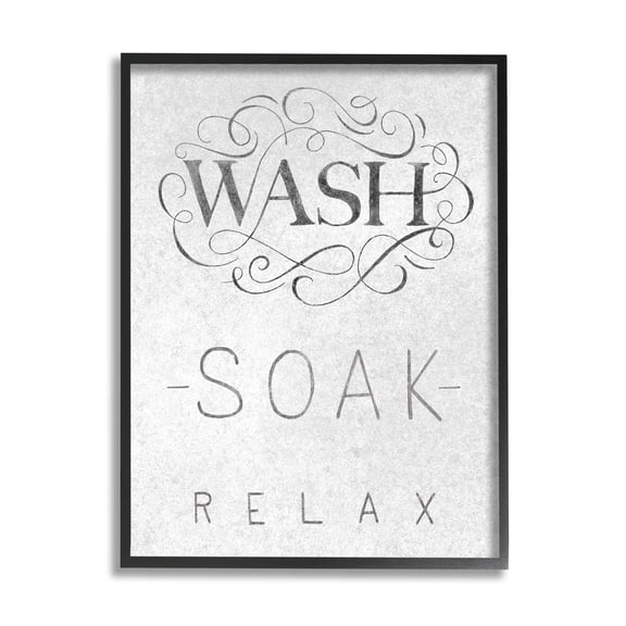 Stupell Industries Vintage Boutique Wash Soak Relax Bathroom Typography Traditional Painting Black Framed Art Print Wall Art, 11 x 14, Design by Nina Pierce