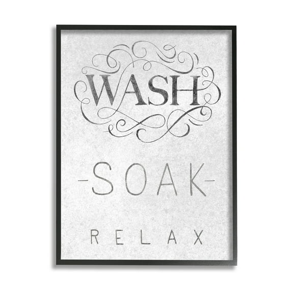 Stupell Industries Vintage Boutique Wash Soak Relax Bathroom Typography Typography Painting Black Framed Art Print Wall Art, 16 x 20