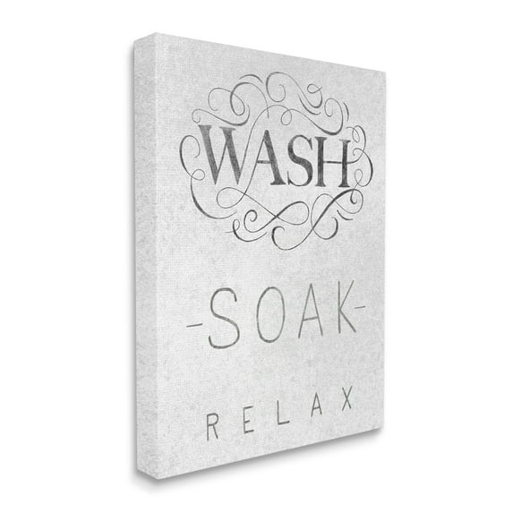 Stupell Industries Vintage Boutique Wash Soak Relax Bathroom Typography Typography Painting Gallery Wrapped Canvas Print Wall Art, 36 x 48