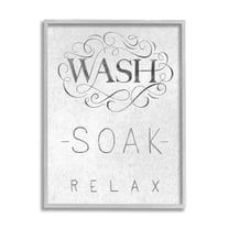 Stupell Industries Vintage Boutique Wash Soak Relax Bathroom Typography Typography Painting Gray Framed Art Print Wall Art, 16 x 20