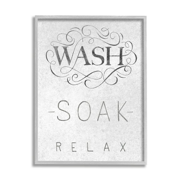 Stupell Industries Vintage Boutique Wash Soak Relax Bathroom Typography Typography Painting Gray Framed Art Print Wall Art, 16 x 20