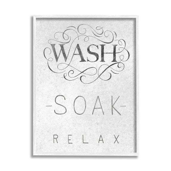 Stupell Industries Vintage Boutique Wash Soak Relax Bathroom Typography Typography Painting White Framed Art Print Wall Art, 11 x 14