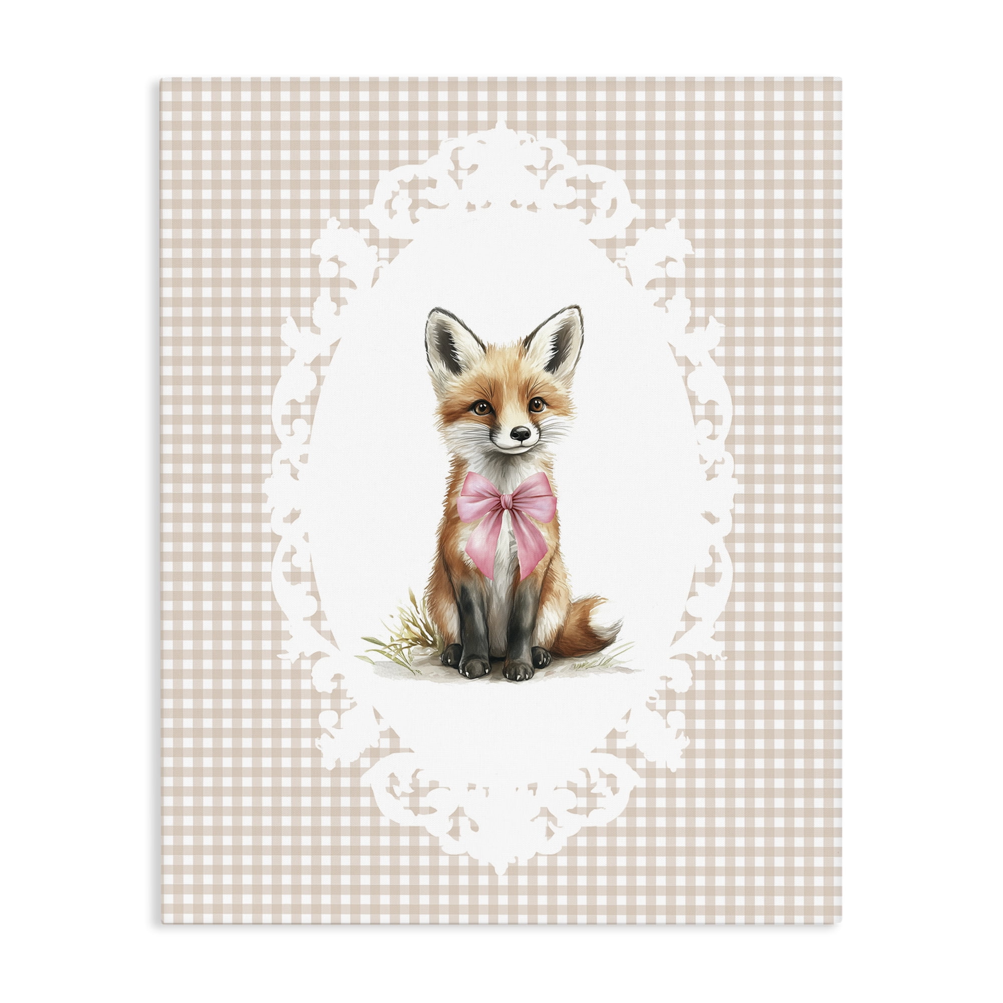 Stupell Industries Vintage Bow Fox on Gingham Canvas Wall Art, design by Christine Simpson Art