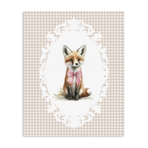 Stupell Industries Shabby Chic Vintage Bow Fox on Gingham Canvas Art, 24 x 30, by Christine Simpson Art