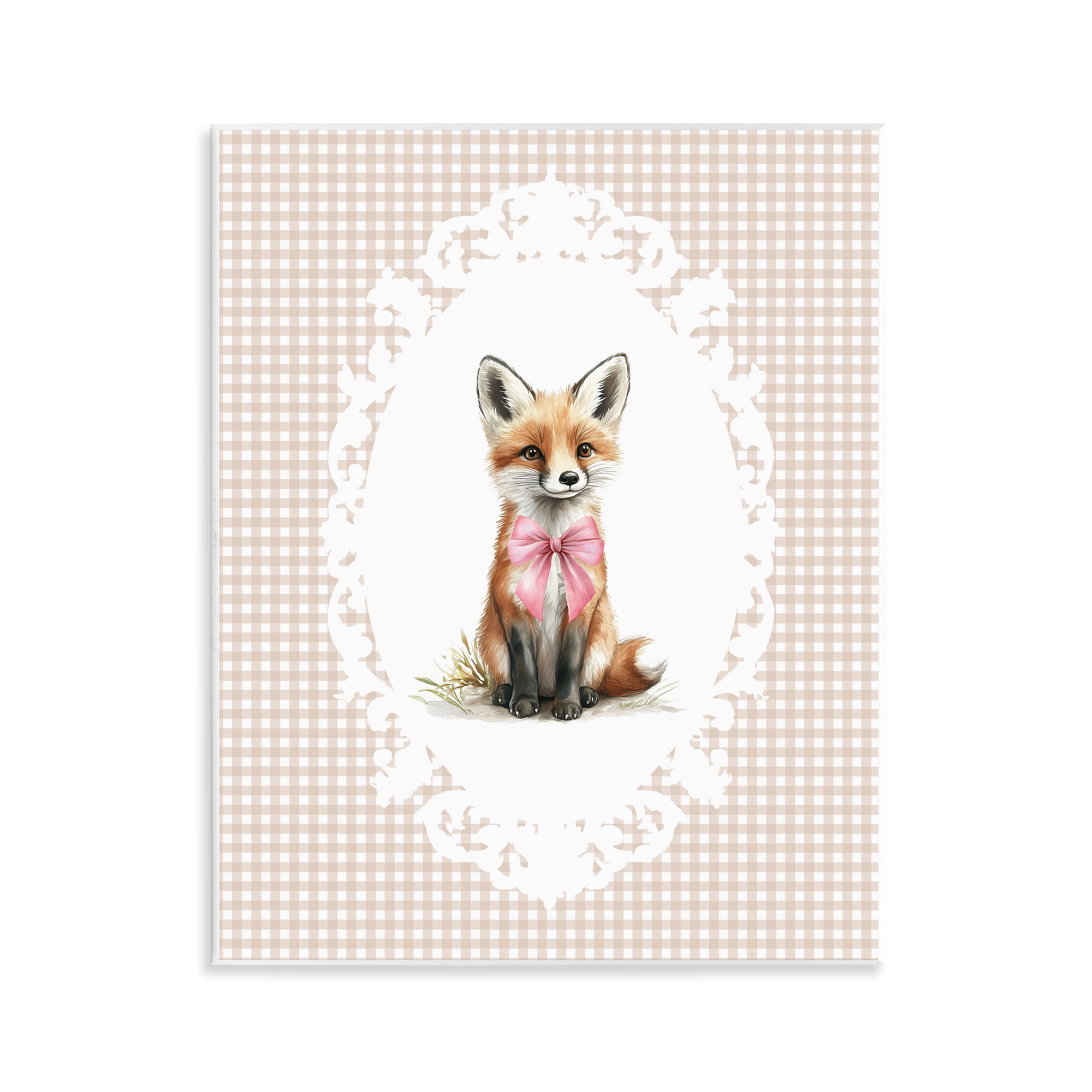 Stupell Industries Vintage Bow Fox on Gingham Wall Plaque Art, design by Christine Simpson Art