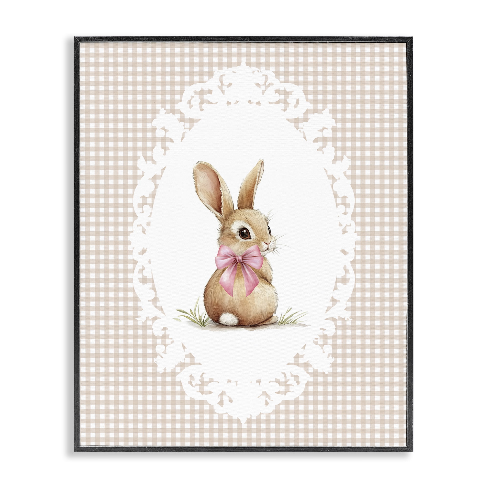 Stupell Industries Vintage Bow & Gingham Bunny Black Framed Giclee Art, design by Christine Simpson Art