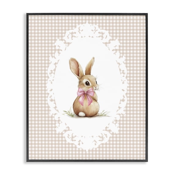 Stupell Industries Cottage Vintage Bow & Gingham Bunny Black Framed Giclee Art, 11 x 14, by Christine Simpson Art