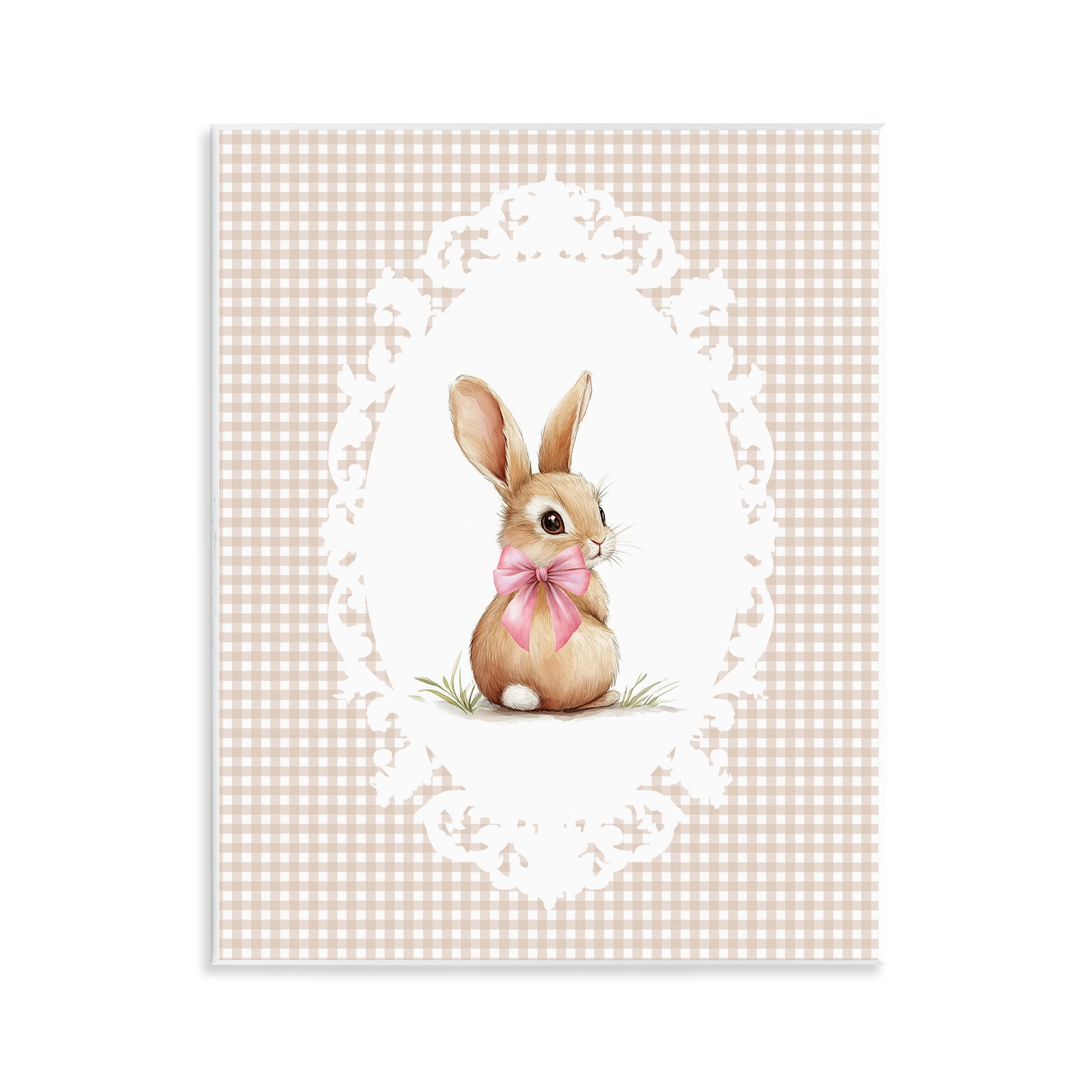 Stupell Industries Vintage Bow & Gingham Bunny Wall Plaque Art, design by Christine Simpson Art