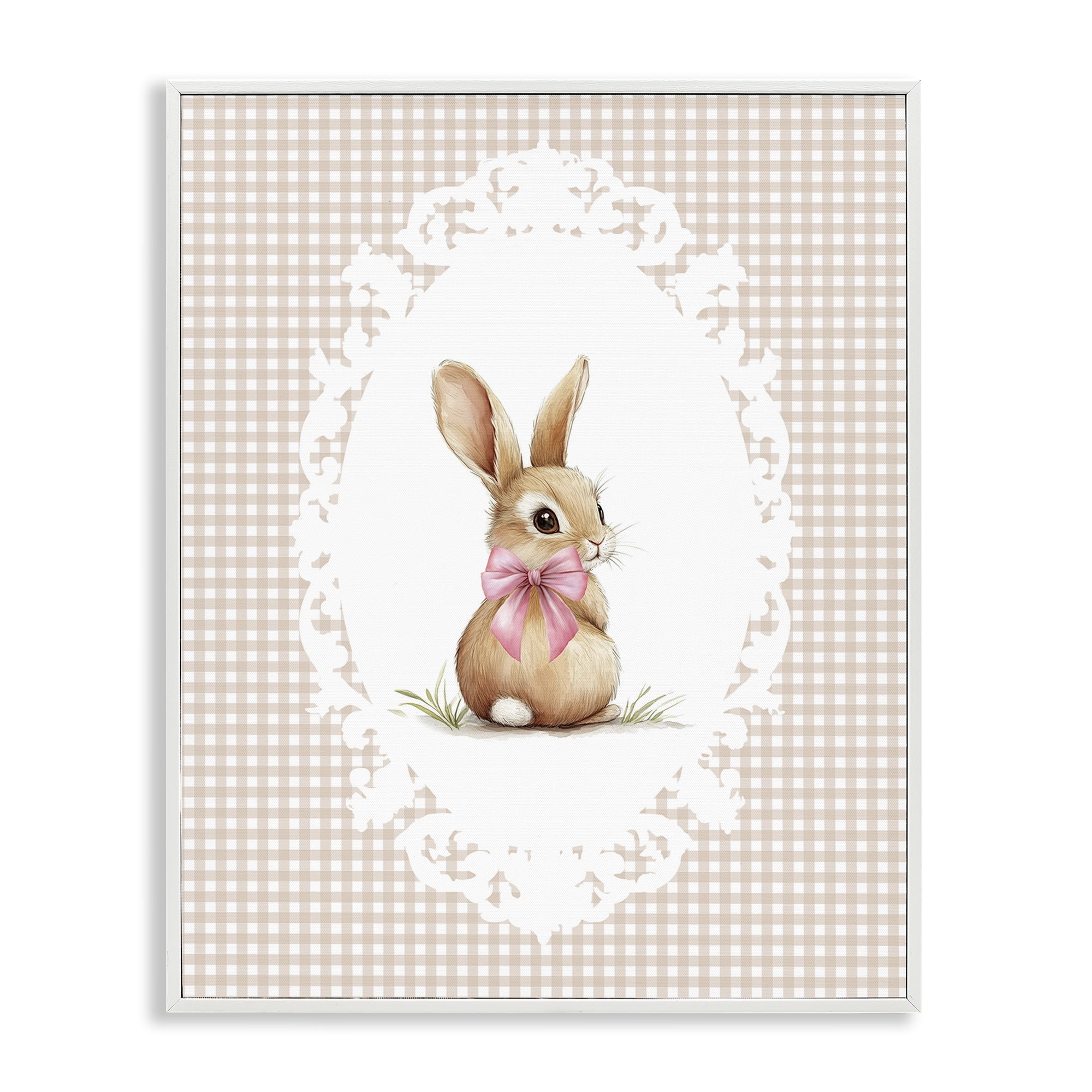 Stupell Industries Vintage Bow & Gingham Bunny White Framed Giclee Art, design by Christine Simpson Art