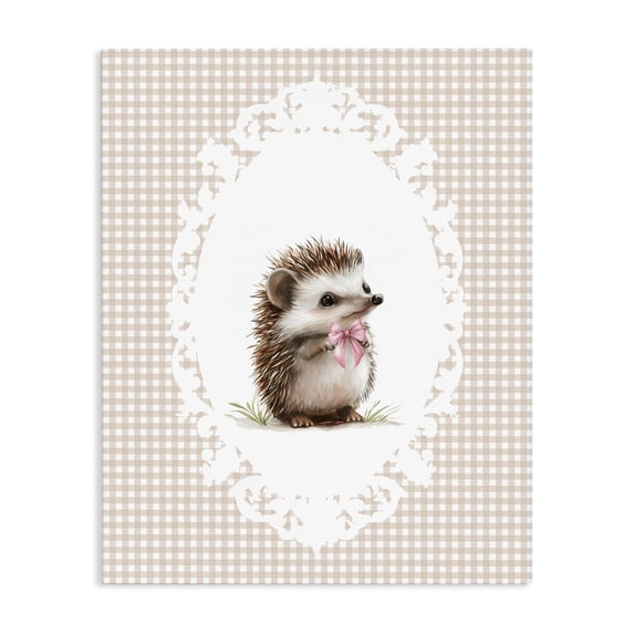 Stupell Industries Cottage Vintage Bow Hedgehog on Gingham Canvas Art, 24 x 30, by Christine Simpson Art