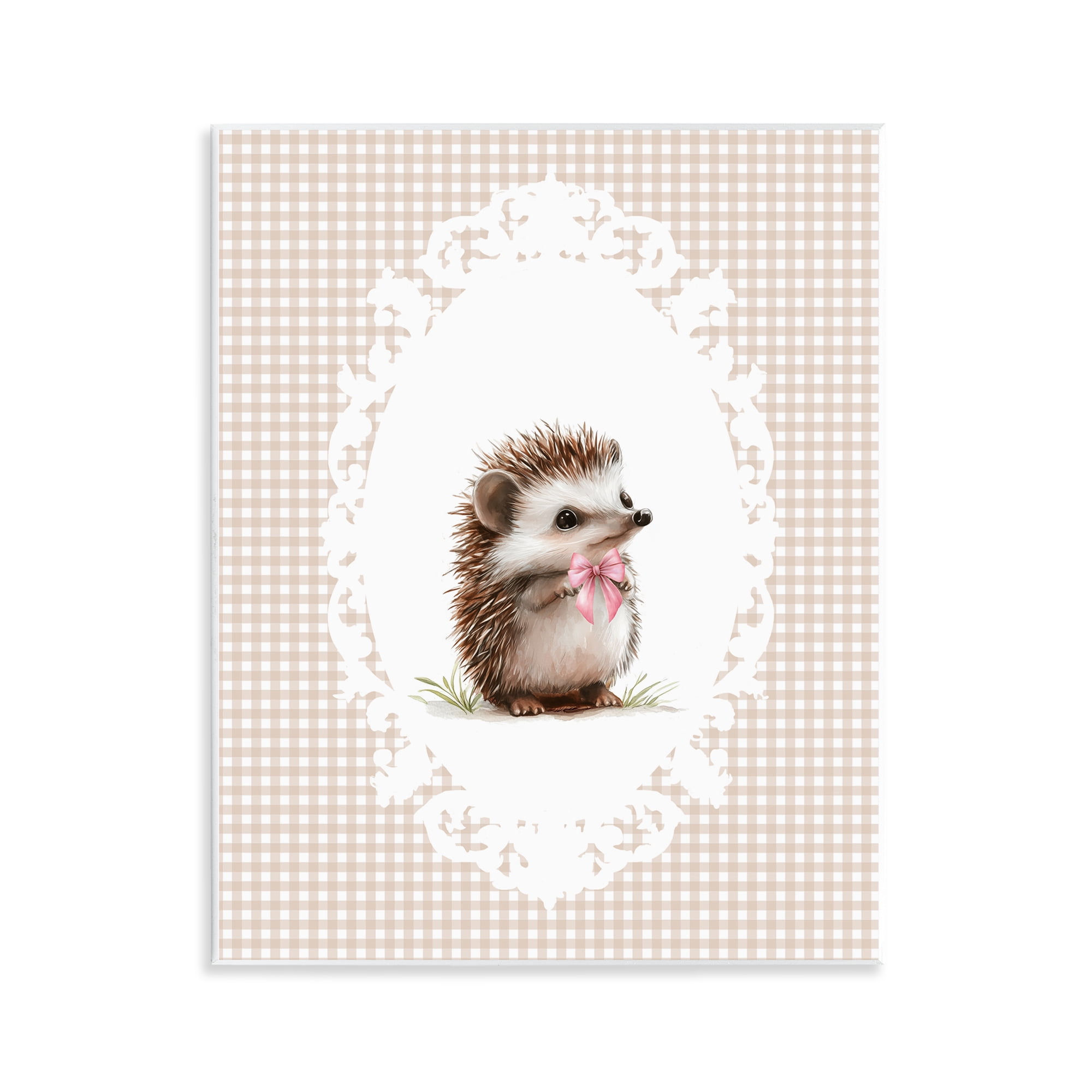 Stupell Industries Vintage Bow Hedgehog on Gingham Wall Plaque Art, design by Christine Simpson Art