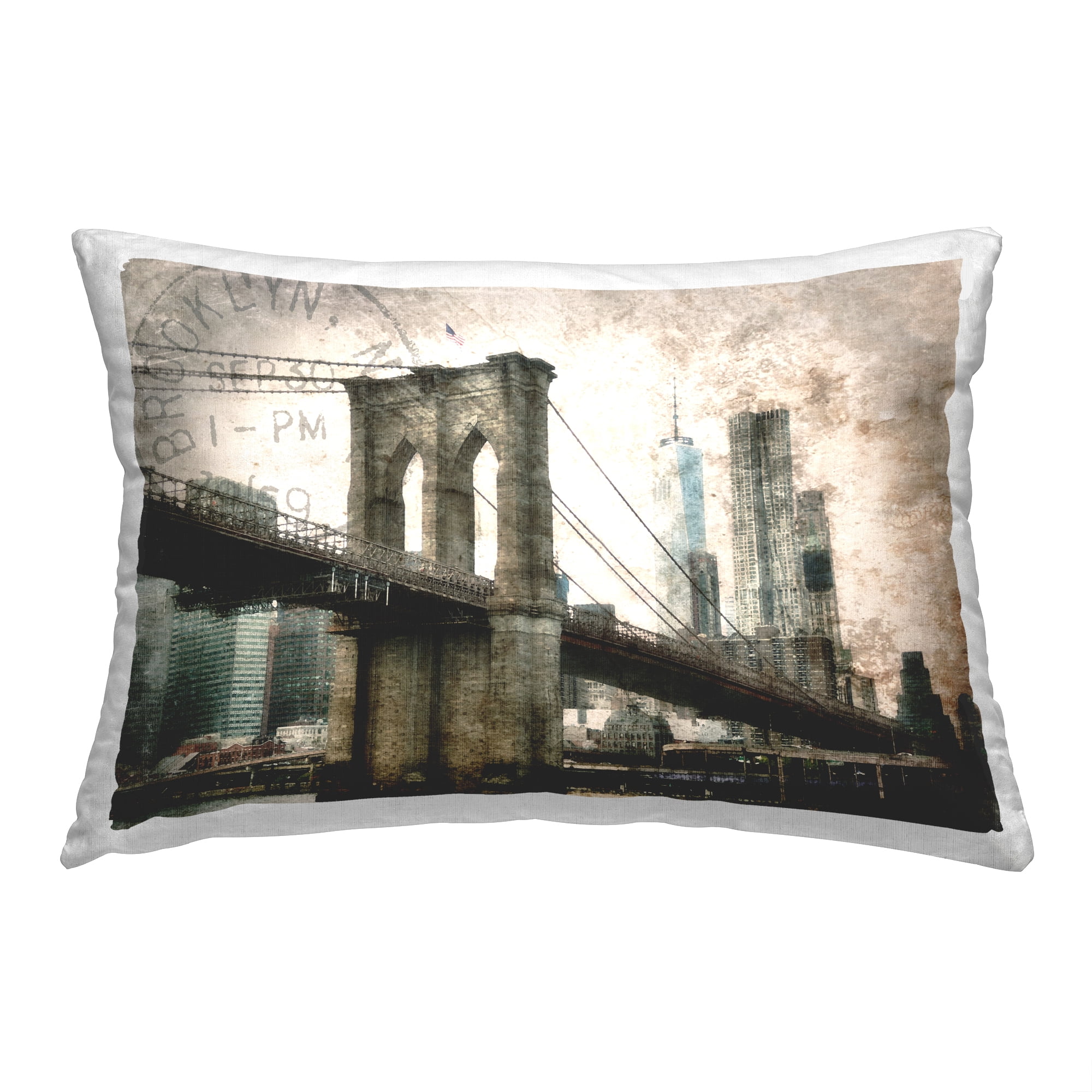 Stupell Industries Vintage Brooklyn Bridge Decorative Printed Throw Pillow, 14 x 20