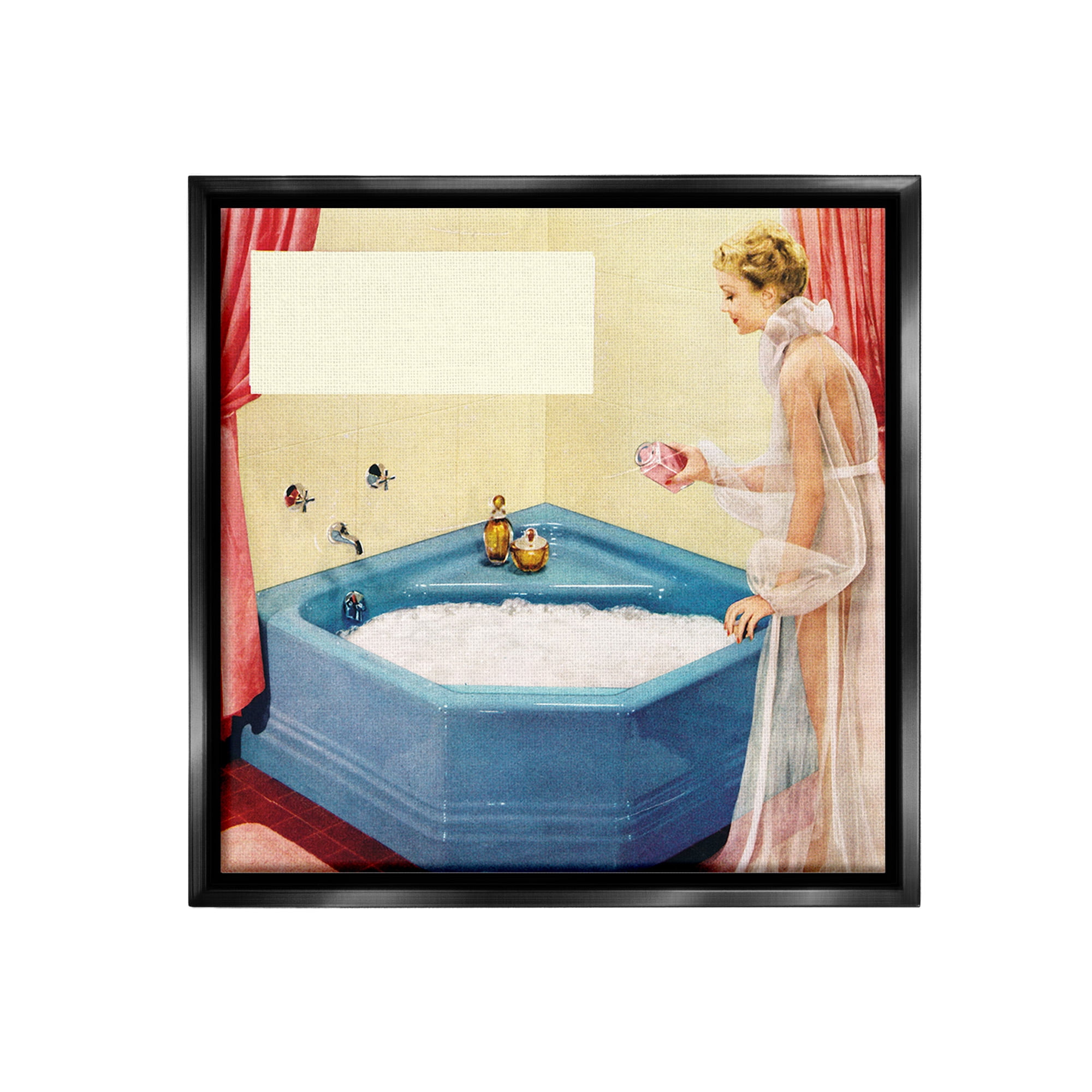 Stupell Industries Vintage Bubble Bath Girl Novelty Painting Black Floater Framed Canvas Art Print Wall Art, 25 x 25