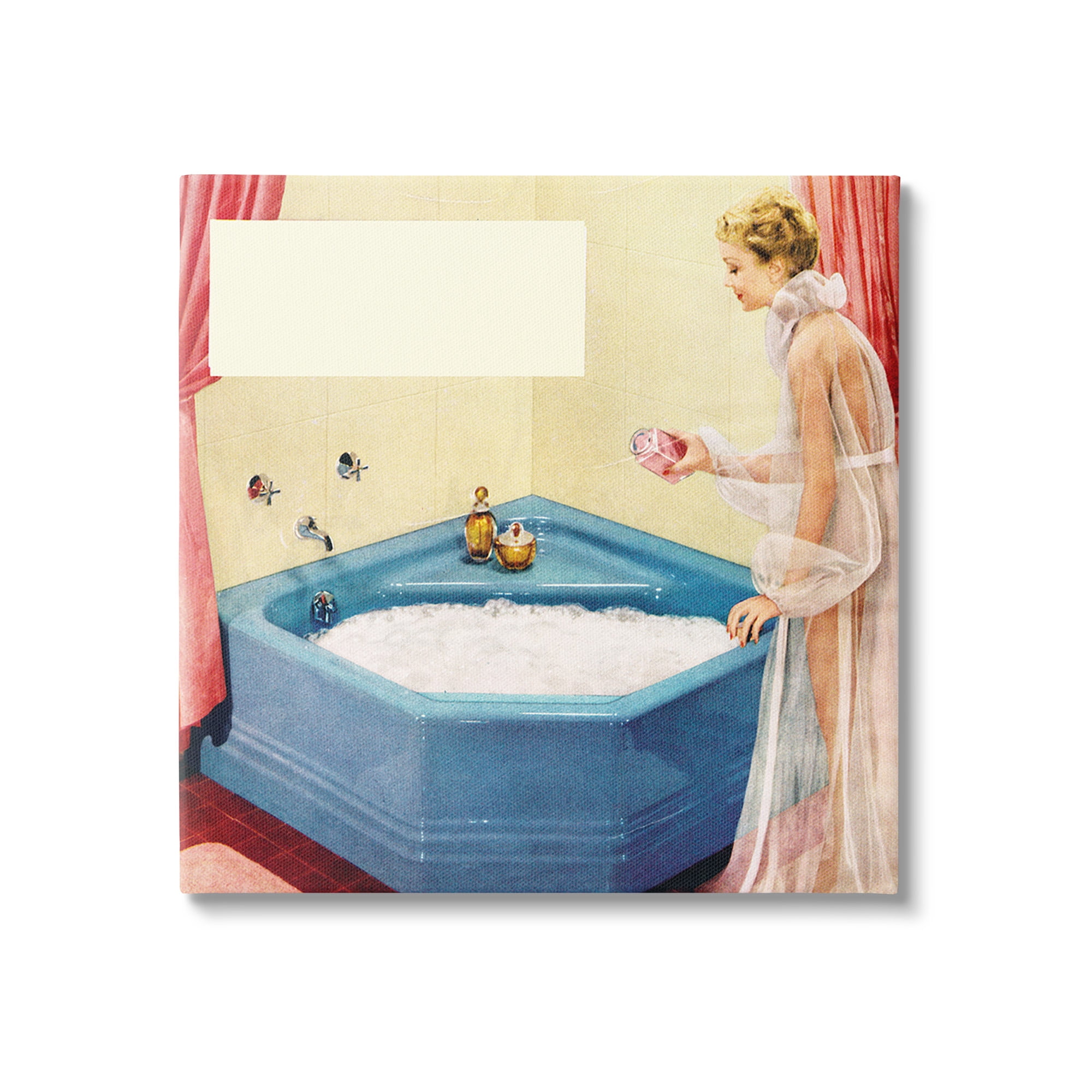 Stupell Industries Vintage Bubble Bath Girl Novelty Painting Gallery Wrapped Canvas Art Print Wall Art, 30 x 30