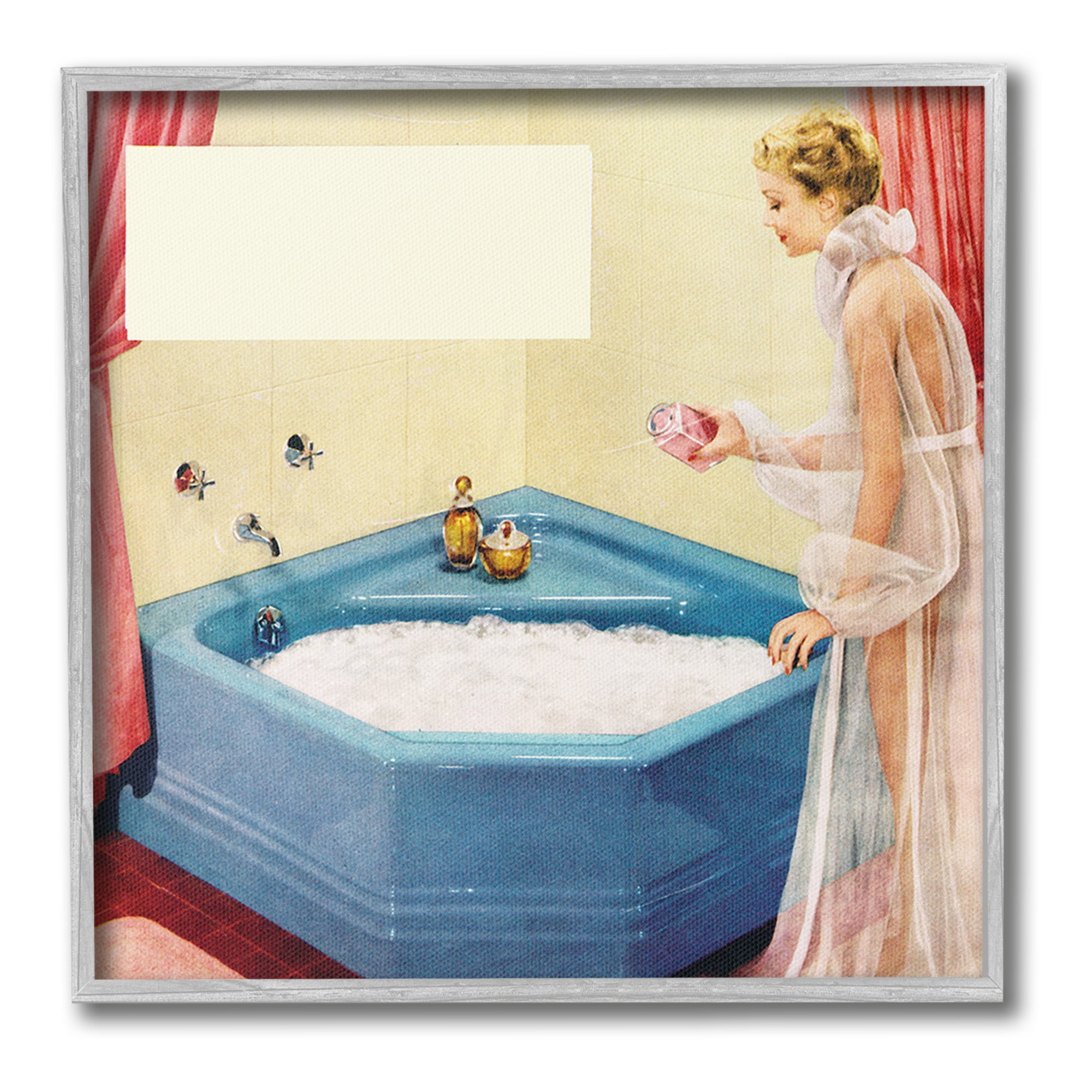 Stupell Industries Vintage Bubble Bath Girl Novelty Painting Gray Framed Art Print Wall Art, 12 x 12