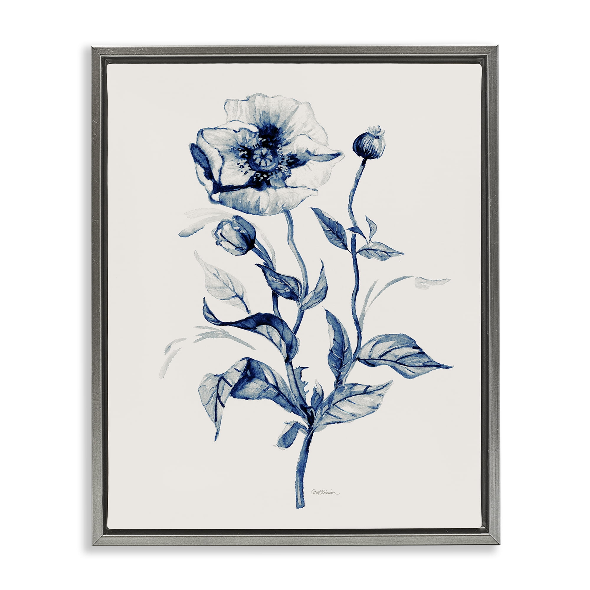 Stupell Industries Vintage Budding Florals Plants & Flowers Drawing Gray Floater Framed Canvas Art Print Wall Art, 17 x 21