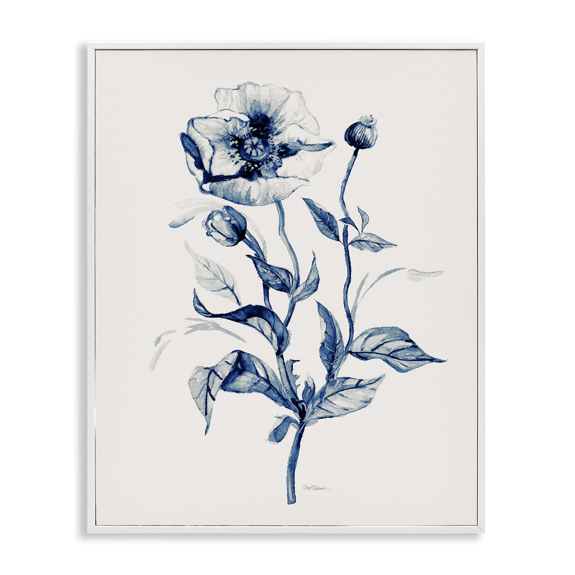 Stupell Industries Vintage Budding Florals Plants & Flowers Drawing White Framed Art Print Wall Art, 16 x 20