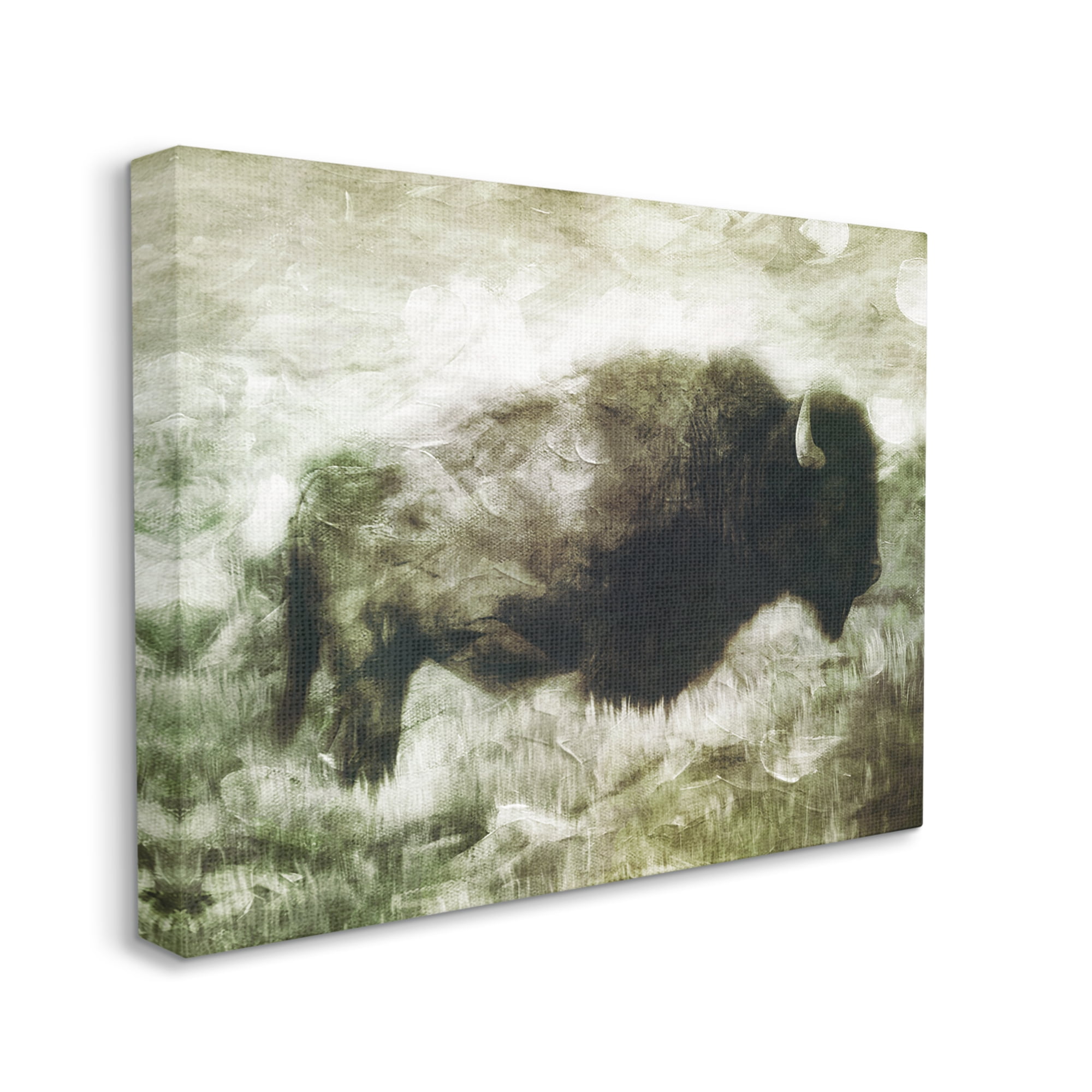 Stupell Industries Vintage Buffalo in Distressed Rustic Field Country Animal Animals & Insects Painting Gallery Wrapped Canvas Print Wall Art, 30 x 40