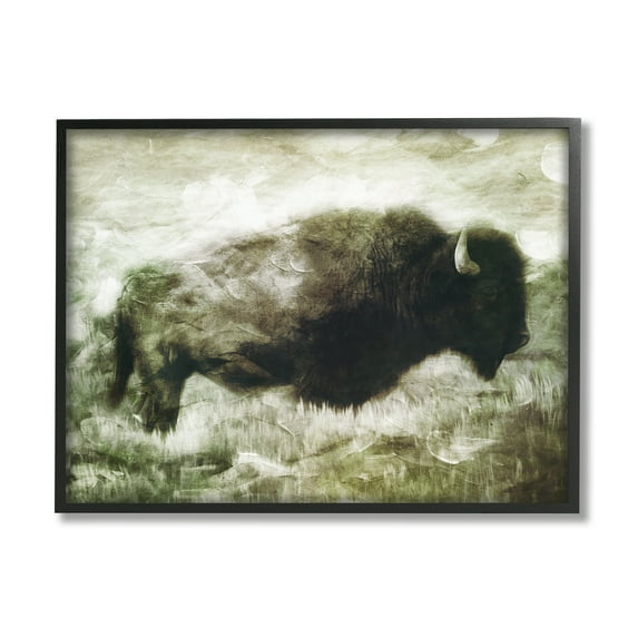 Stupell Industries Vintage Buffalo in Distressed Rustic Field Country Animal Modern Painting Black Framed Art Print Wall Art, 11 x 14, Design by Milli Villa
