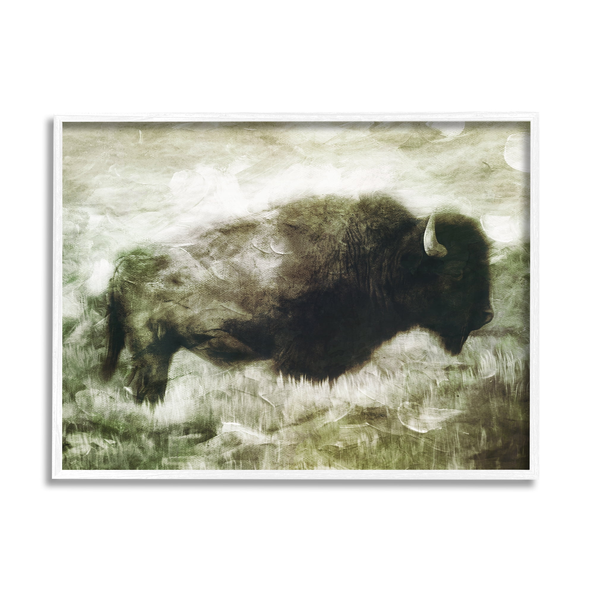 Stupell Industries Vintage Buffalo in Distressed Rustic Field Country Animal Modern Painting White Framed Art Print Wall Art, 11 x 14, Design by Milli Villa