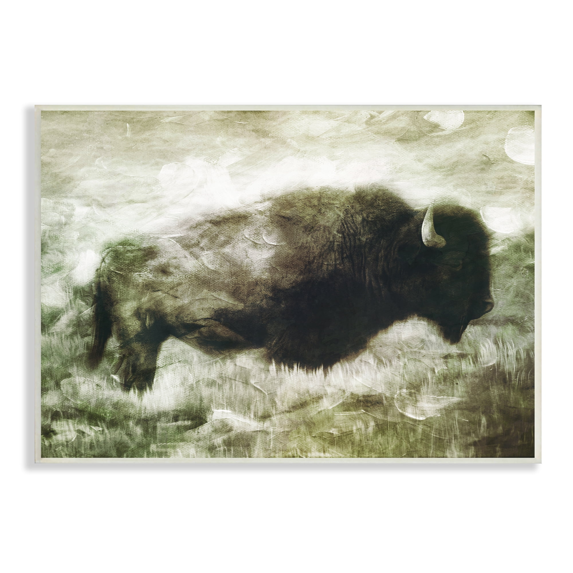 Stupell Industries Vintage Buffalo in Distressed Rustic Field Country Animal, 10 x 15, Design by Milli Villa