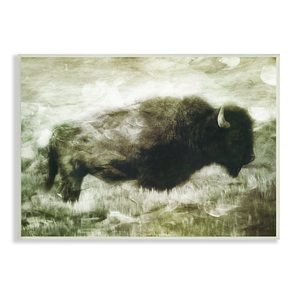 Stupell Industries Vintage Buffalo in Distressed Rustic Field Country Animal Animals & Insects Painting Unframed Art Print Wall Art, 13 x 19