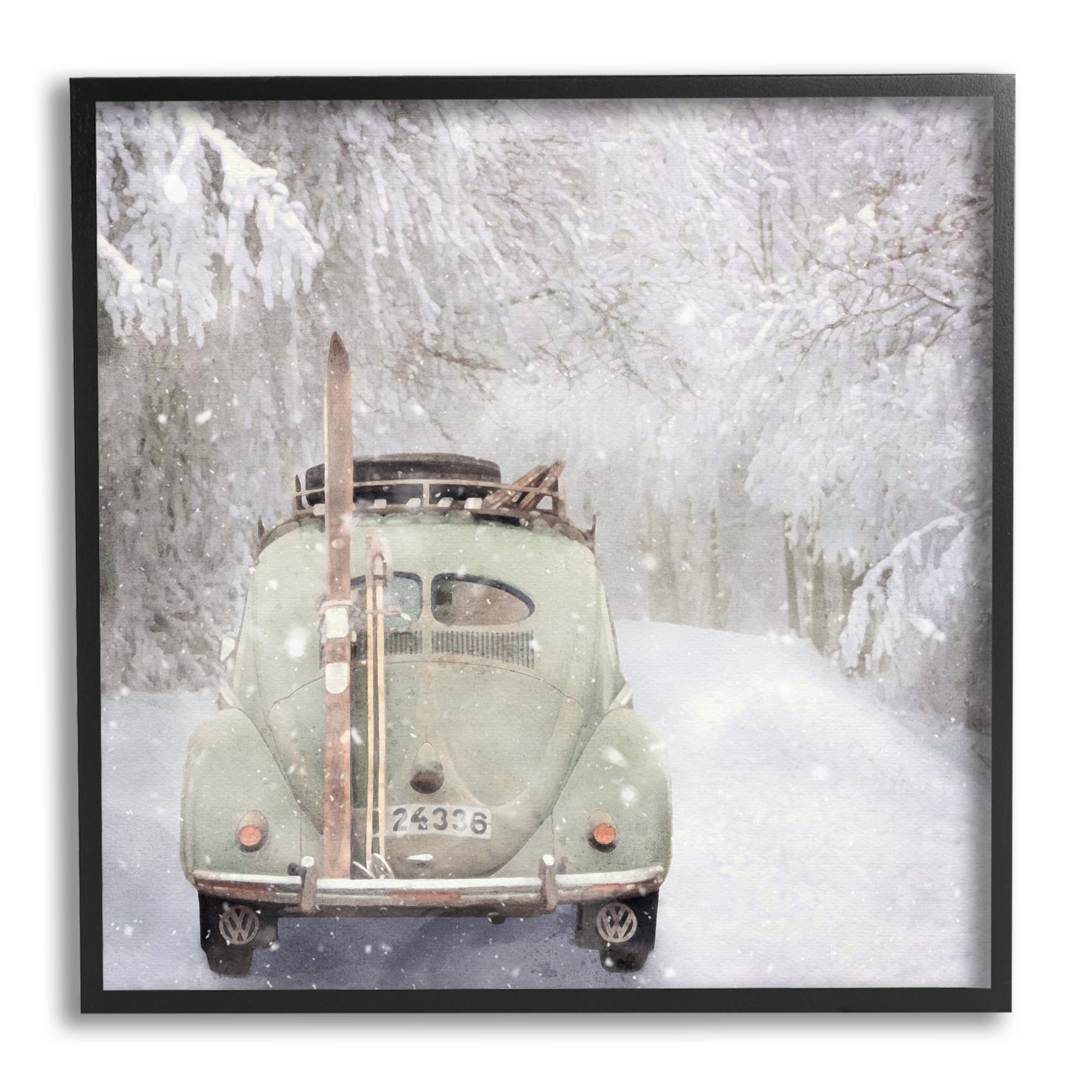 Stupell Industries Vintage Buggy in Snow Transportation Painting Black Framed Art Print Wall Art, 17 x 17