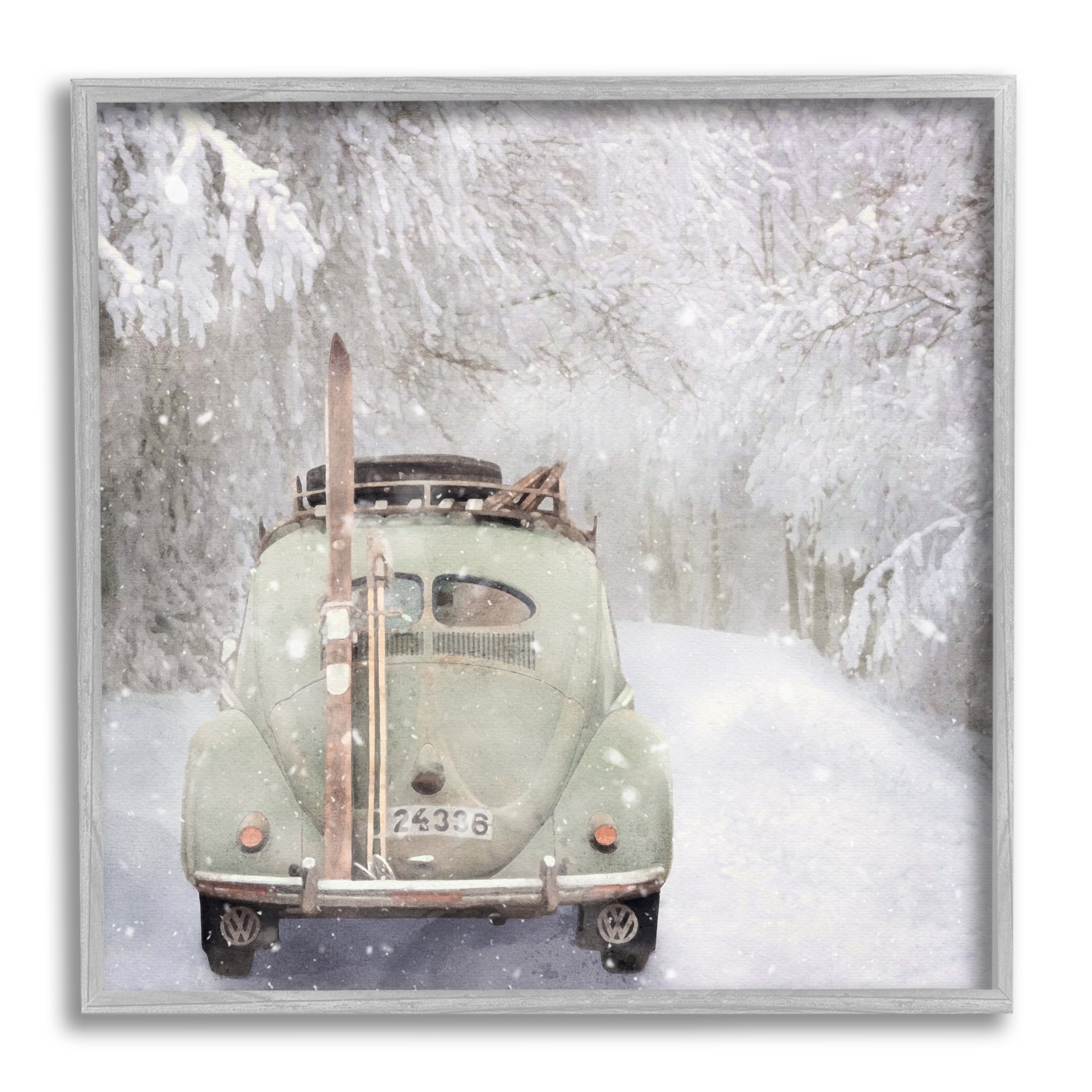 Stupell Industries Vintage Buggy in Snow Transportation Painting Gray Framed Art Print Wall Art, 17 x 17