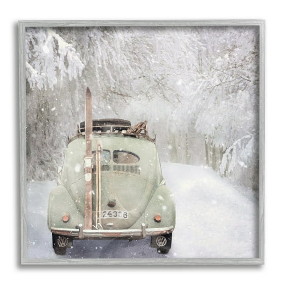 Stupell Industries Vintage Buggy in Snow Transportation Painting Gray Framed Art Print Wall Art, 24 x 24