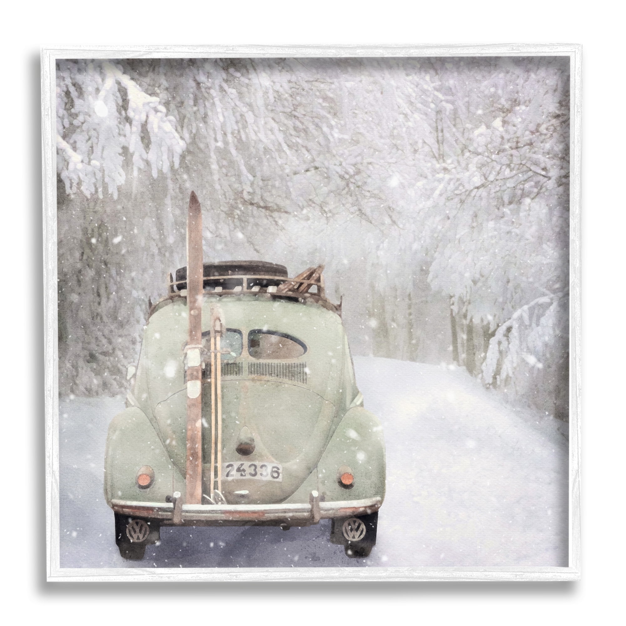 Stupell Industries Vintage Buggy in Snow Transportation Painting White Framed Art Print Wall Art, 24 x 24