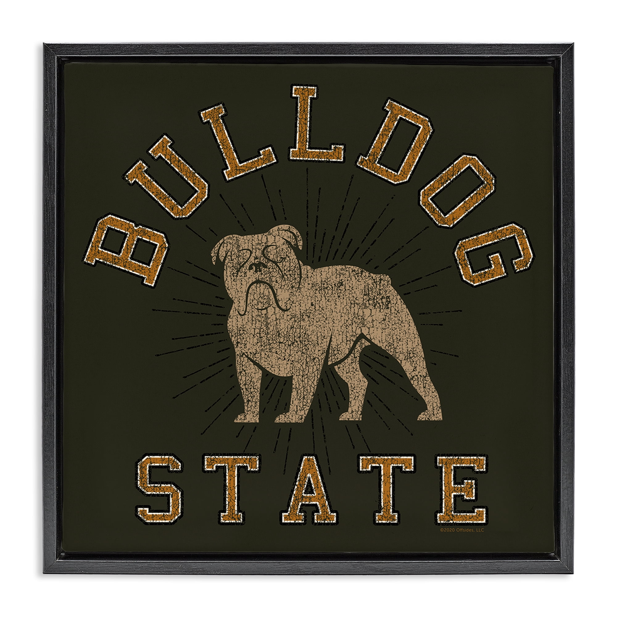 Stupell Industries Vintage Bulldog State Novelty & Humor Painting Black Floater Framed Canvas Art Print Wall Art, 25 x 25