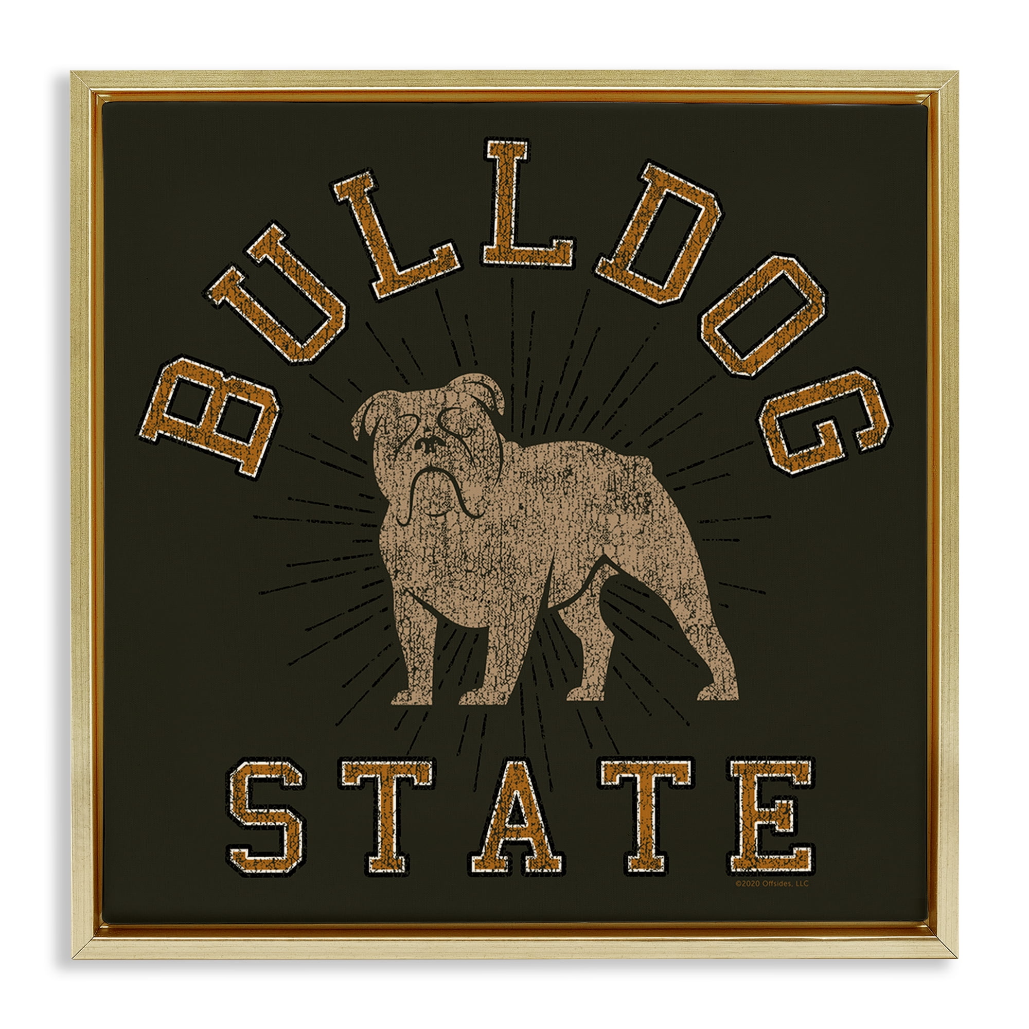 Stupell Industries Vintage Bulldog State Novelty & Humor Painting Gold Floater Framed Canvas Art Print Wall Art, 25 x 25