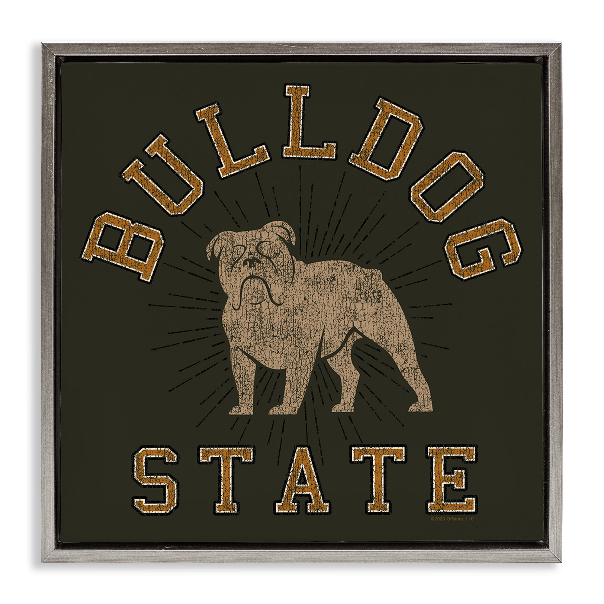 Stupell Industries Vintage Bulldog State Novelty & Humor Painting Gray Floater Framed Canvas Art Print Wall Art, 25 x 25