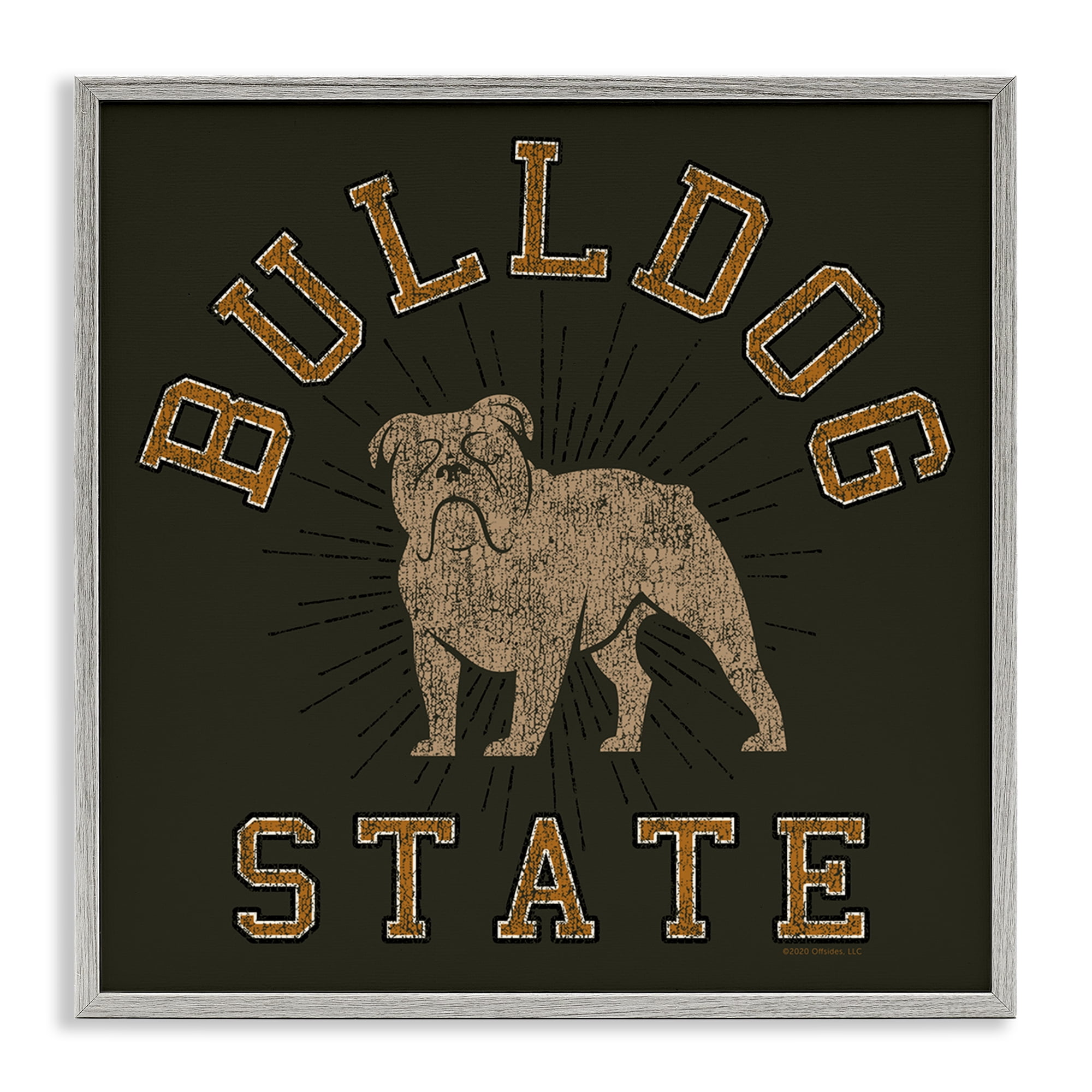 Stupell Industries Vintage Bulldog State Novelty & Humor Painting Gray Framed Art Print Wall Art, 12 x 12
