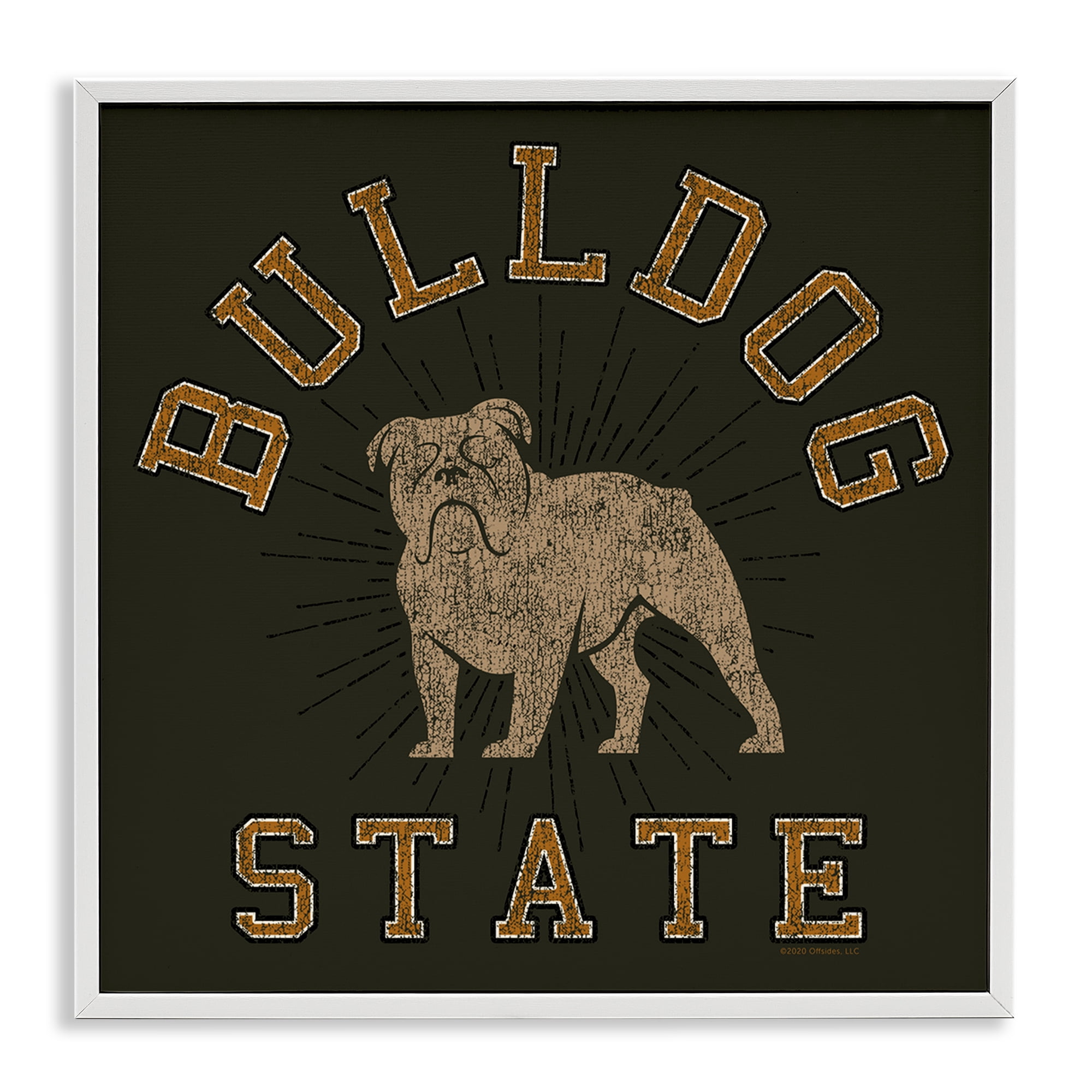 Stupell Industries Vintage Bulldog State Novelty & Humor Painting White Framed Art Print Wall Art, 12 x 12