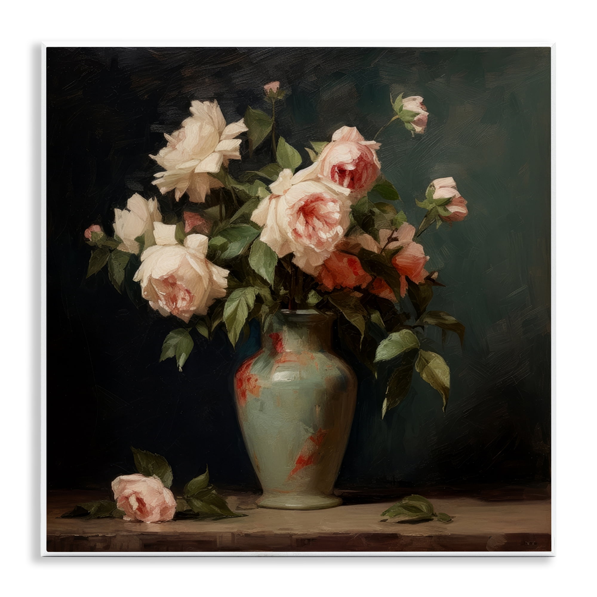 Stupell Industries Vintage Bunches in Vase Plants & Flowers Painting Unframed Art Print Wall Art, 12 x 12