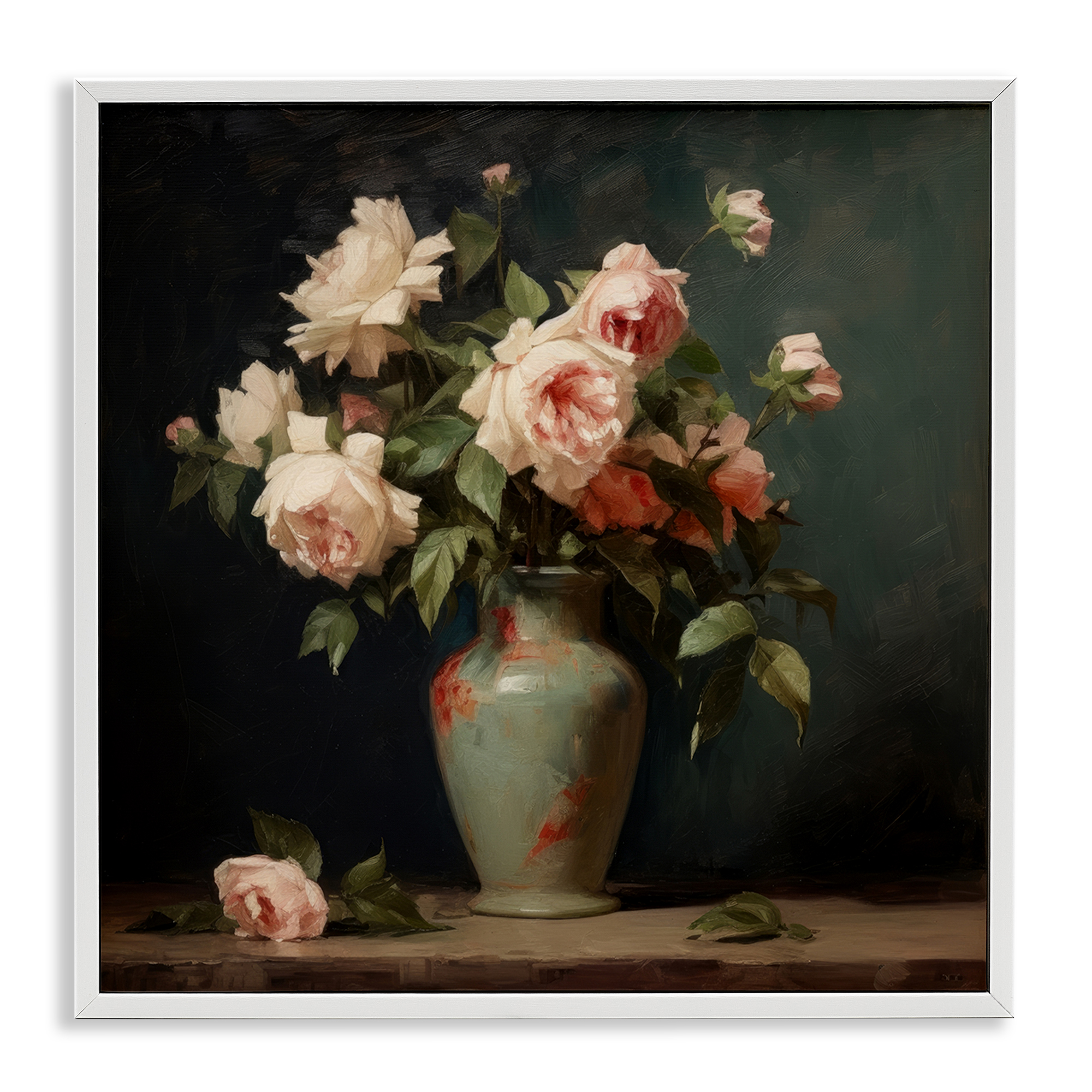 Stupell Industries Vintage Bunches in Vase Plants & Flowers Painting White Framed Art Print Wall Art, 12 x 12