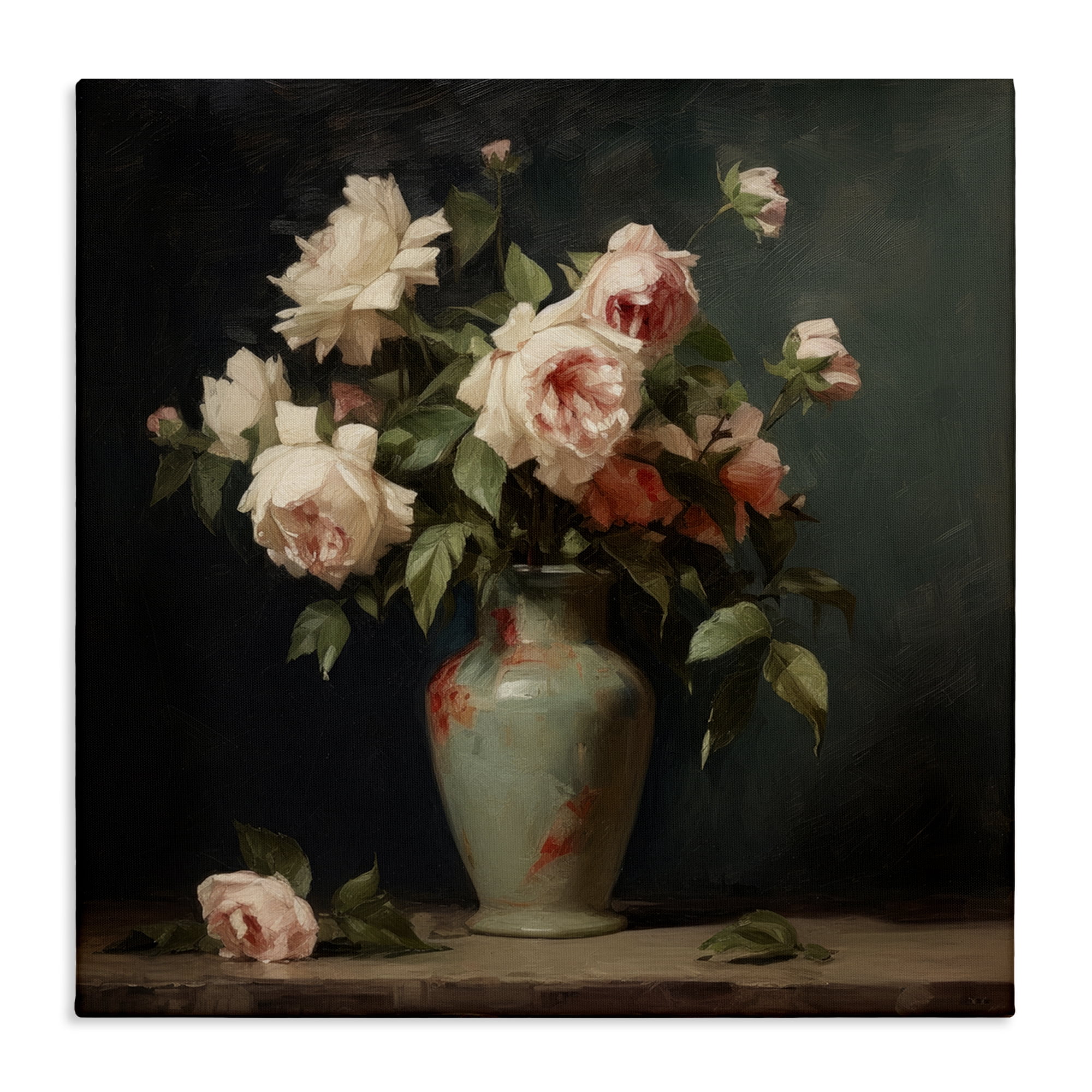 Stupell Industries Vintage Bunches in Vase Plants & Flowers Painting Wrapped Canvas Art Print Wall Art, 24 x 24
