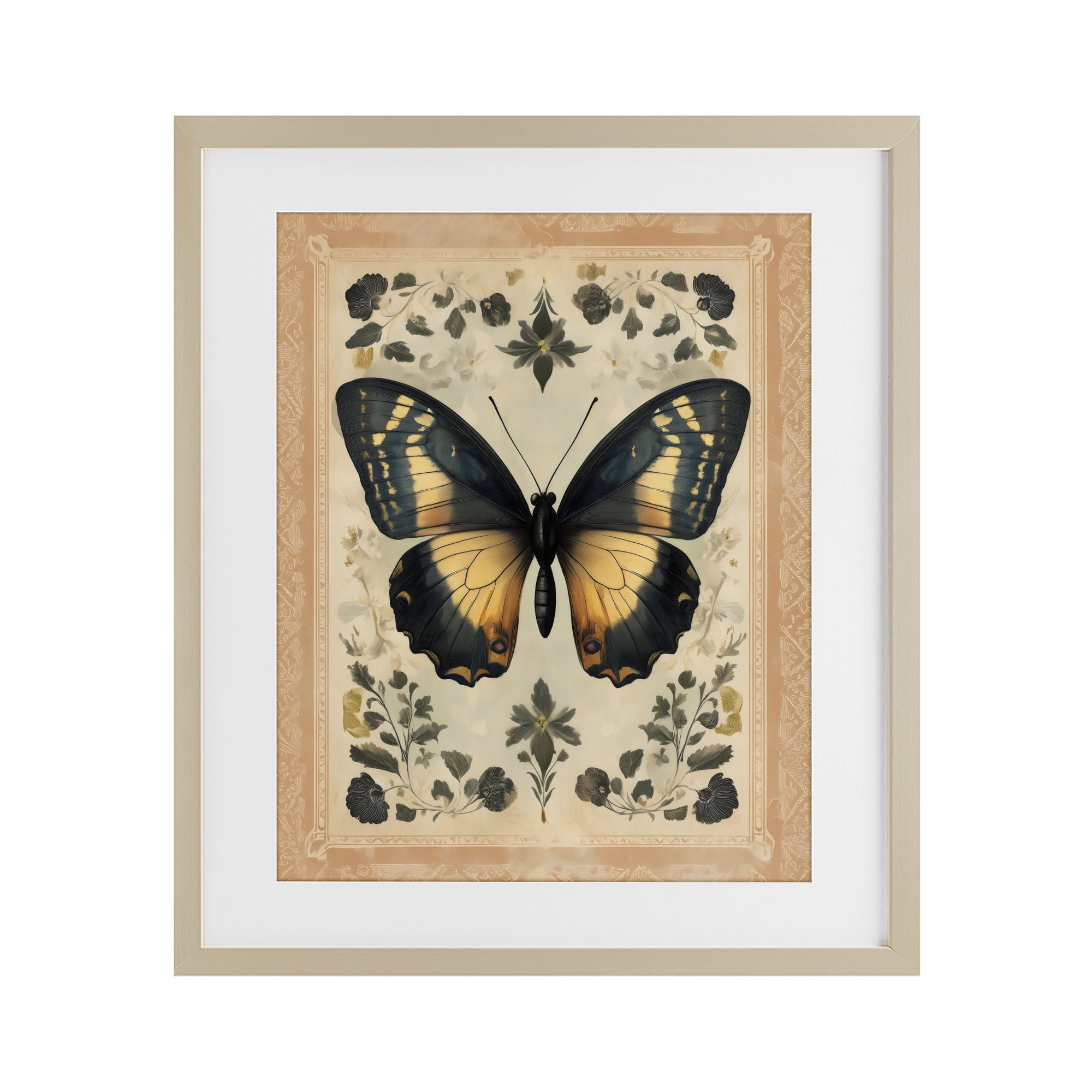 Stupell Industries Vintage Butterfly Botanical Illustration Birch Framed Print Under Glass, design by Arlington Prints