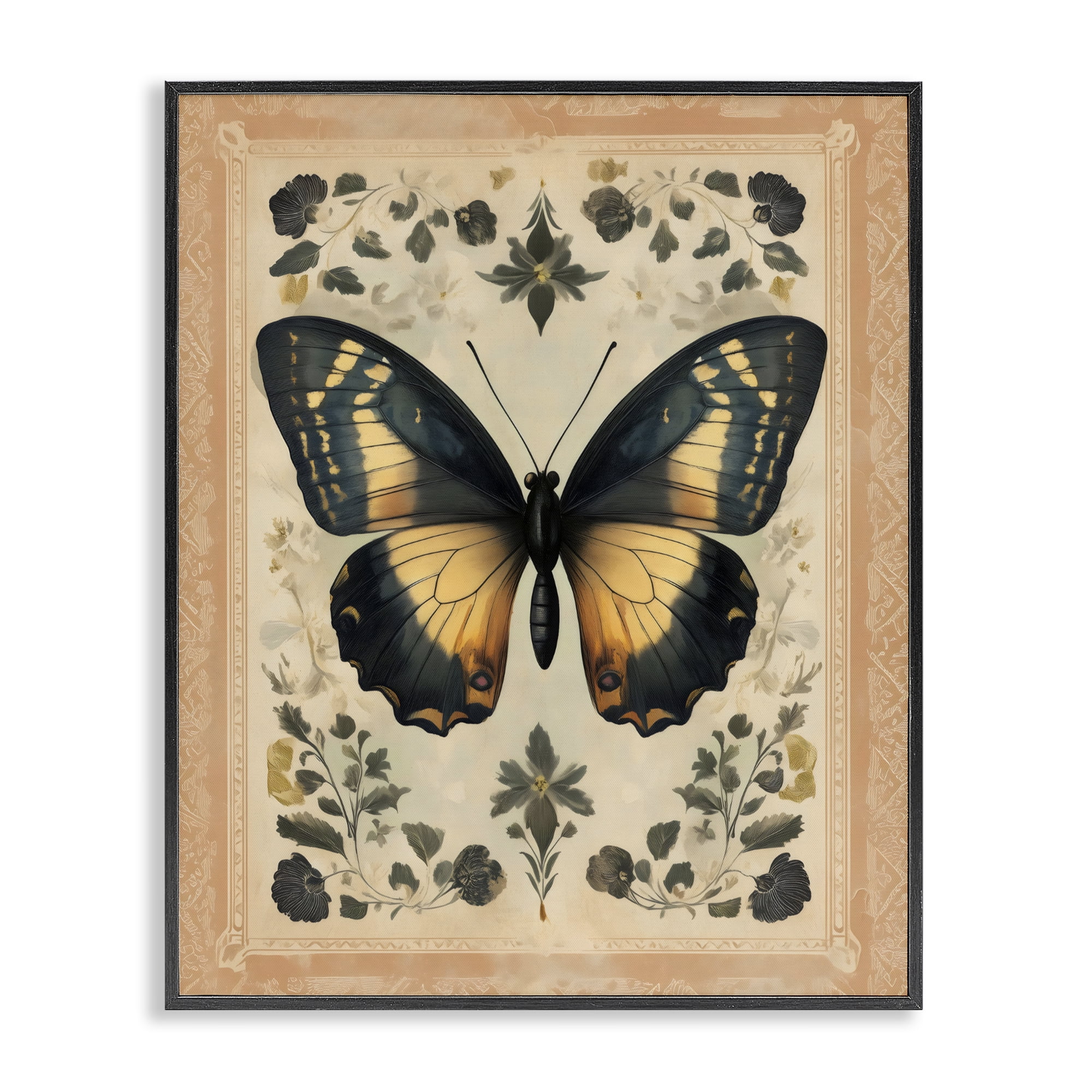 Stupell Industries Vintage Butterfly Botanical Illustration Black Framed Giclee Art, design by Arlington Prints