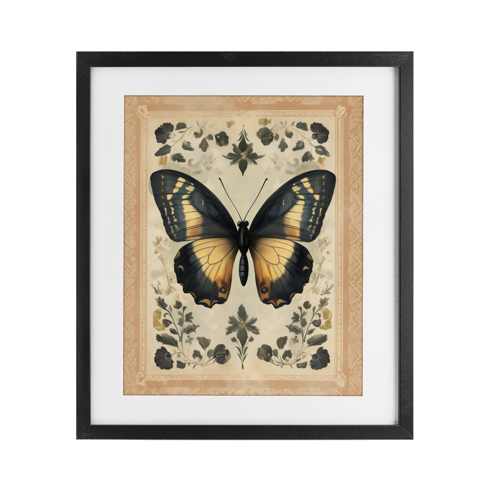 Stupell Industries Vintage Butterfly Botanical Illustration Black Framed Print Under Glass, design by Arlington Prints