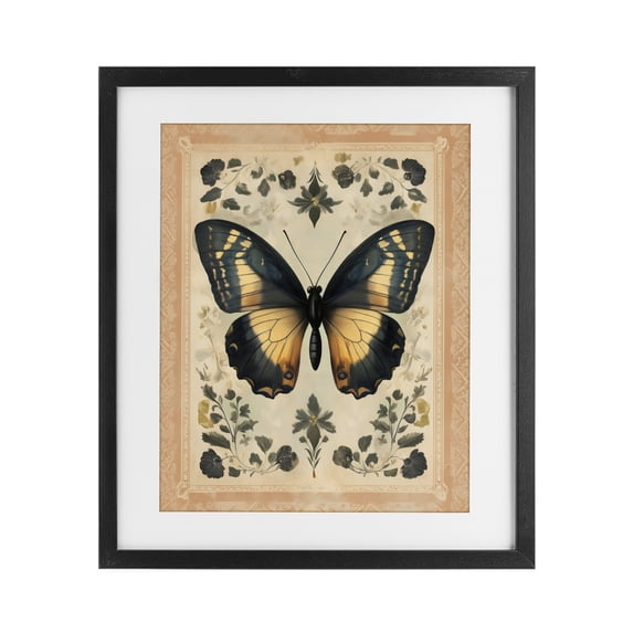 Stupell Industries Cottage Vintage Butterfly Botanical Illustration Black Framed Print Under Glass, 13 x 16, by Arlington Prints