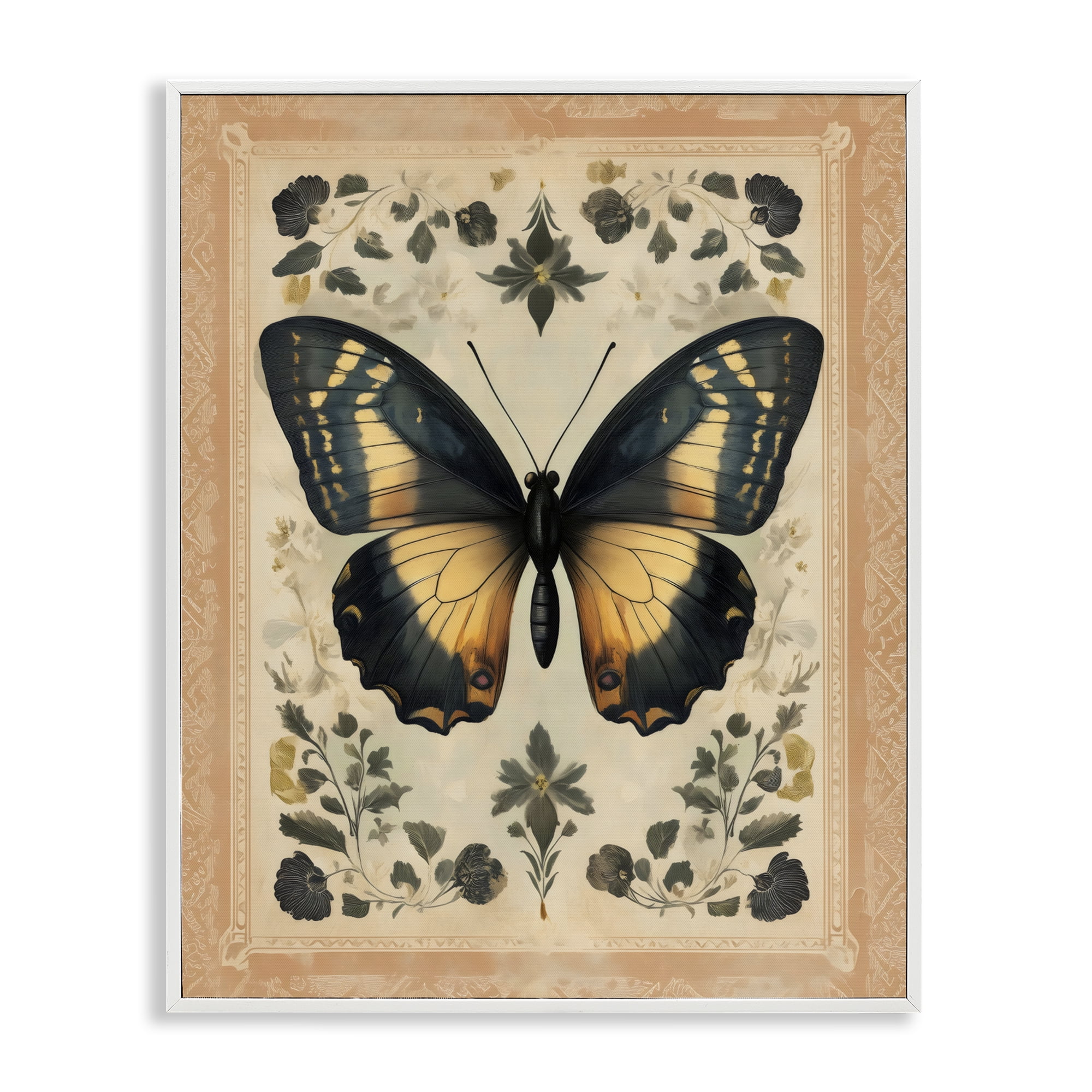 Stupell Industries Vintage Butterfly Botanical Illustration White Framed Giclee Art, design by Arlington Prints