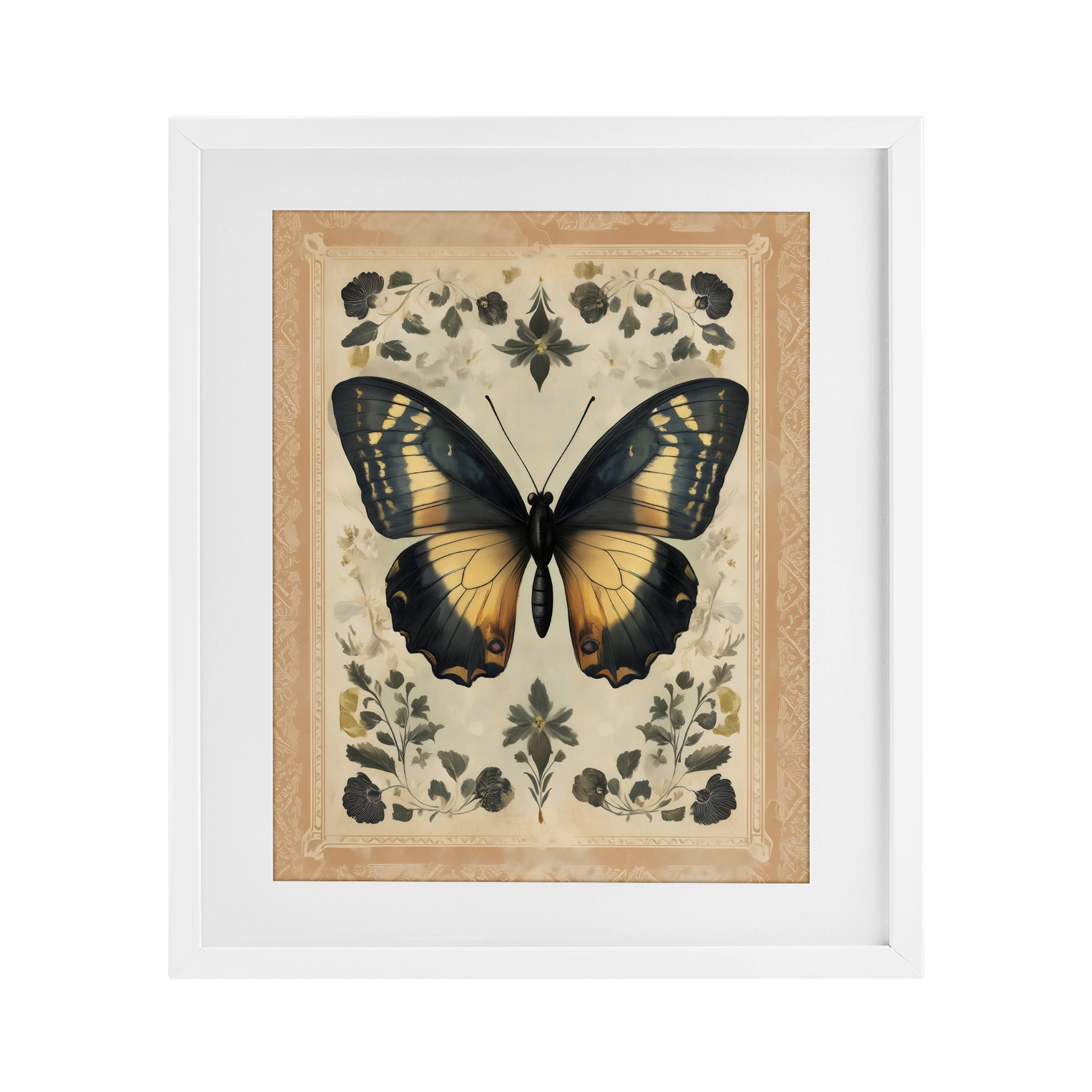 Stupell Industries Vintage Butterfly Botanical Illustration White Framed Print Under Glass, design by Arlington Prints