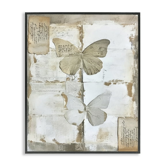 Stupell Industries Vintage Butterfly Collage Animals Painting Black Framed Art Print Wall Art, 11 x 14